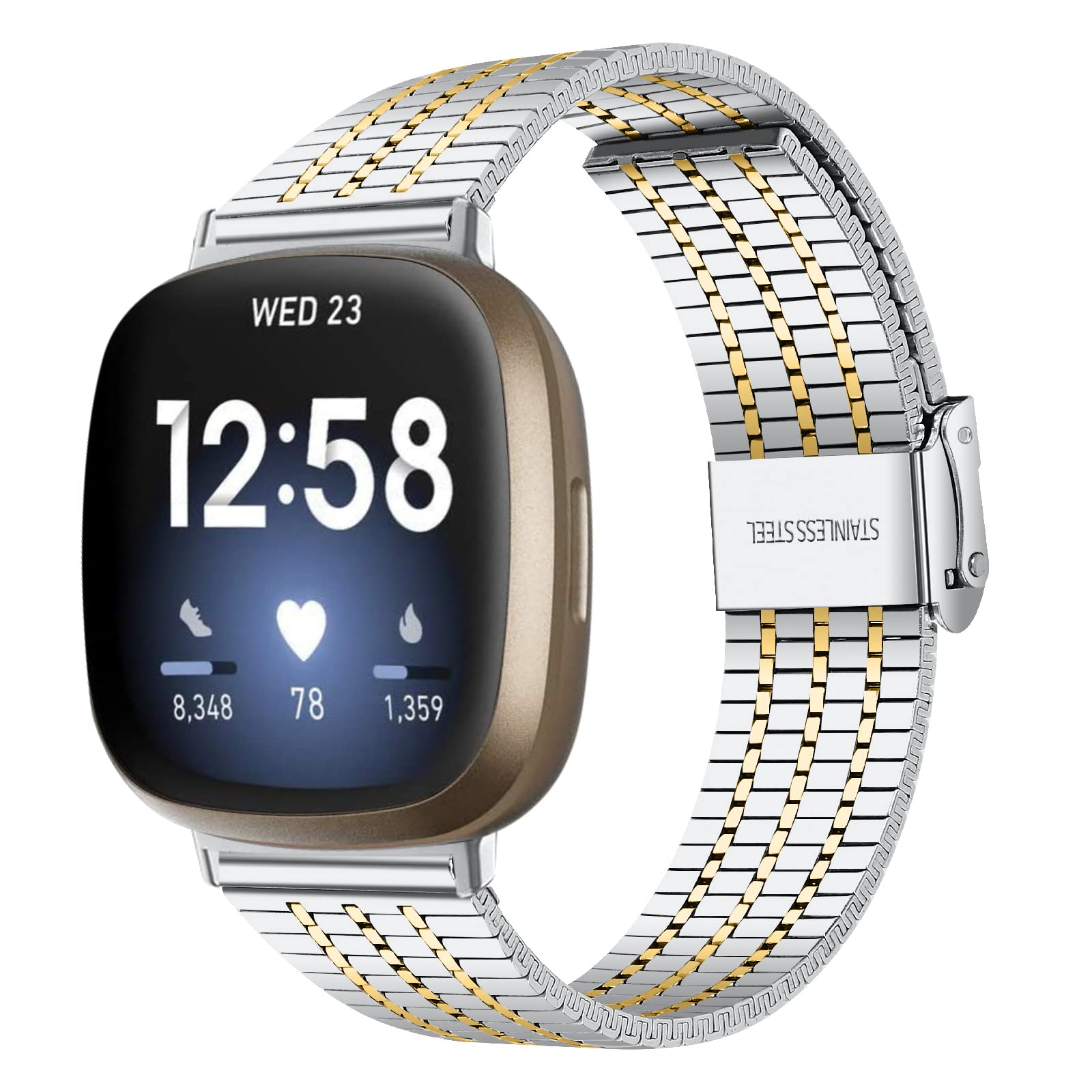 AISPORTS Compatible with Fitbit Sense 2/Versa 4 Strap Stainless Steel for Women Men, Adjustable Solid Metal Bracelet Sport Wristband Replacement Band for Fitbit Sense 2/Fitbit Versa 4