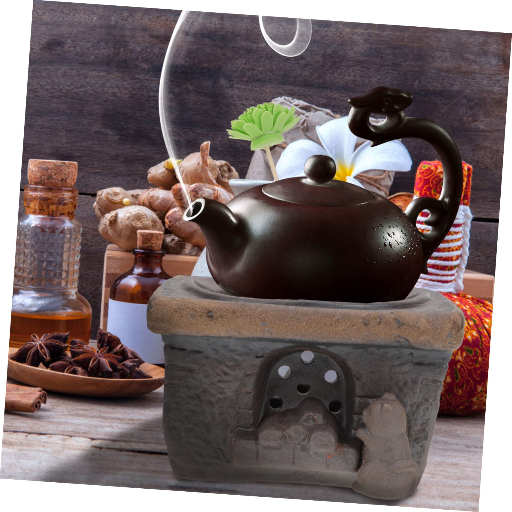 Calentador de Tetera de Cerámica Retro para Té y Base | Base de Estufa, Estilo Japonés, Conservación del Calor, Pieza de Sobremesa