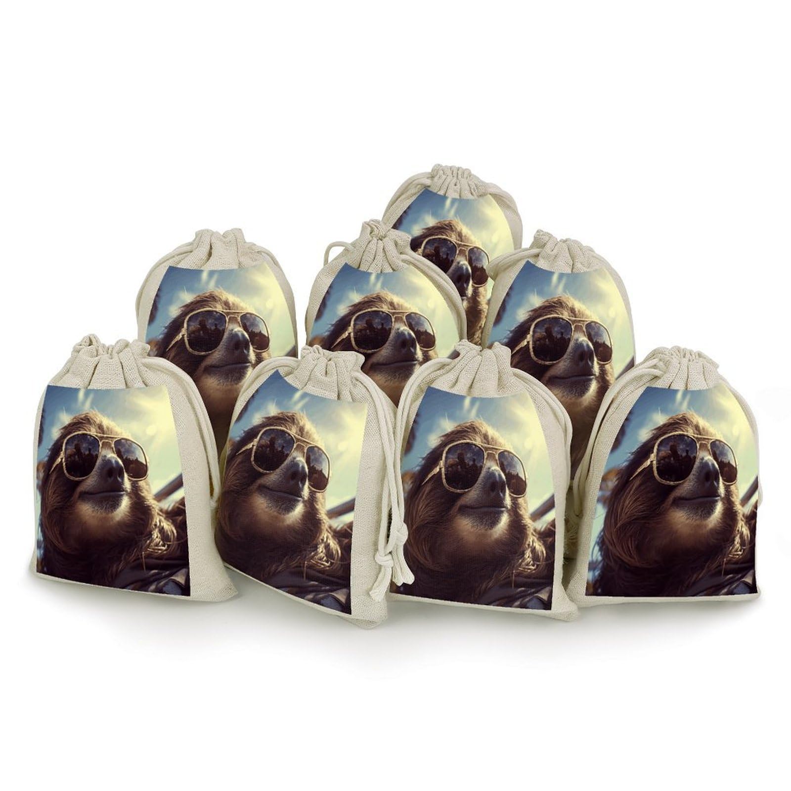 Adfgyerh Style Sloth With Sunglasses Bags With Drawstring Reusable,Jewelry Bags 4.9 X 6.7 Inch, Set Of 8,Gift Bags For Party Wedding Storage Home Supplies