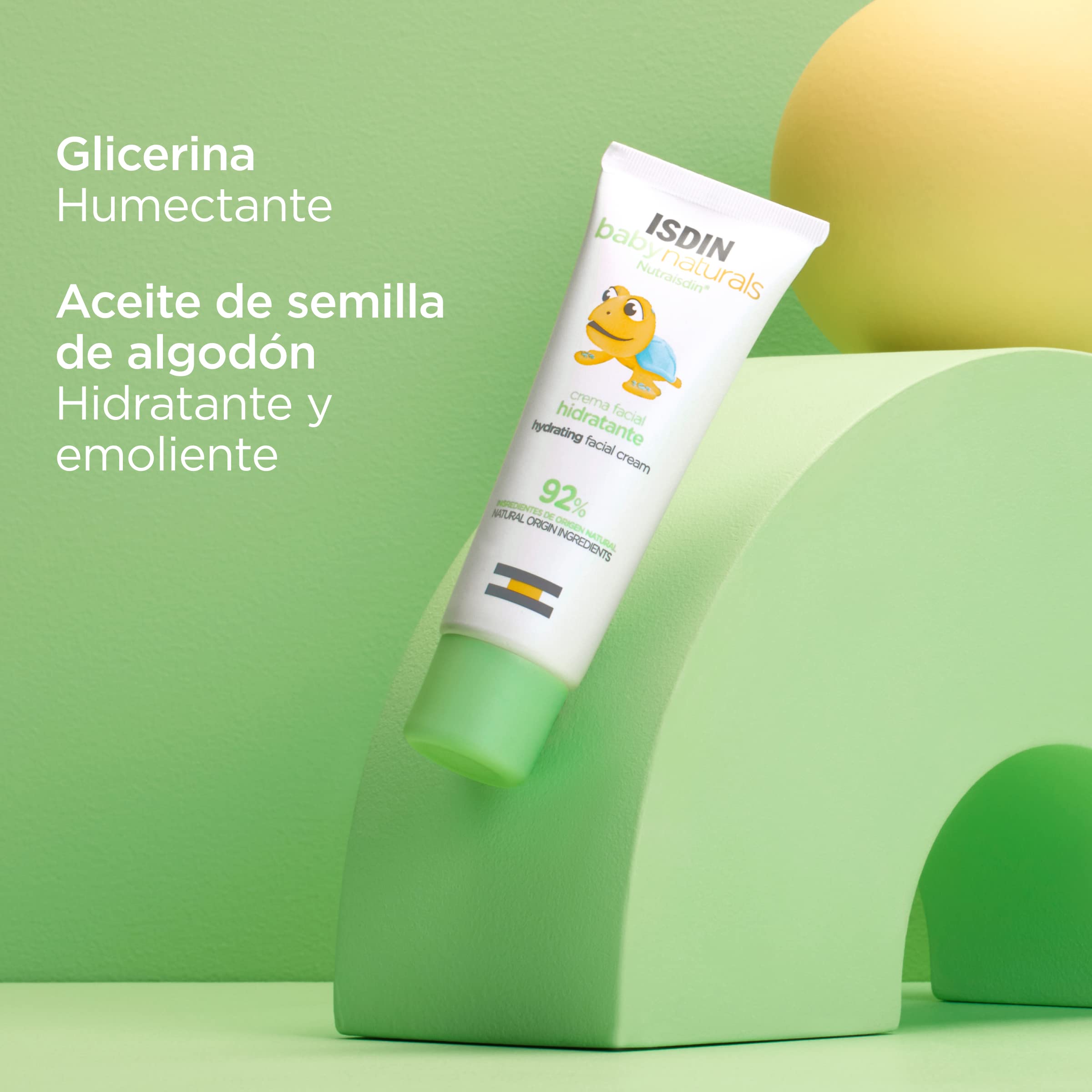 ISDIN Baby Naturals Crema Facial Hidratante Diaria para Bebé, con un 92% de Ingredientes de Origen Natural, 50ml