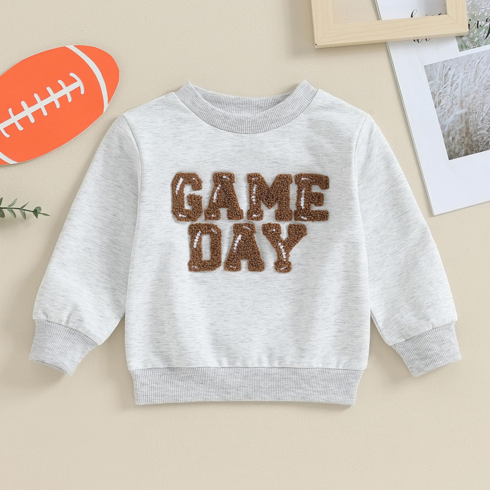 Dcohmch Baby Girl Boy Football Outfit Game Day Embroidery Sweatshirt Shirt Pullovers Toddler Fall Spring Clothes (Gray Game Day, 0-6 Months)
