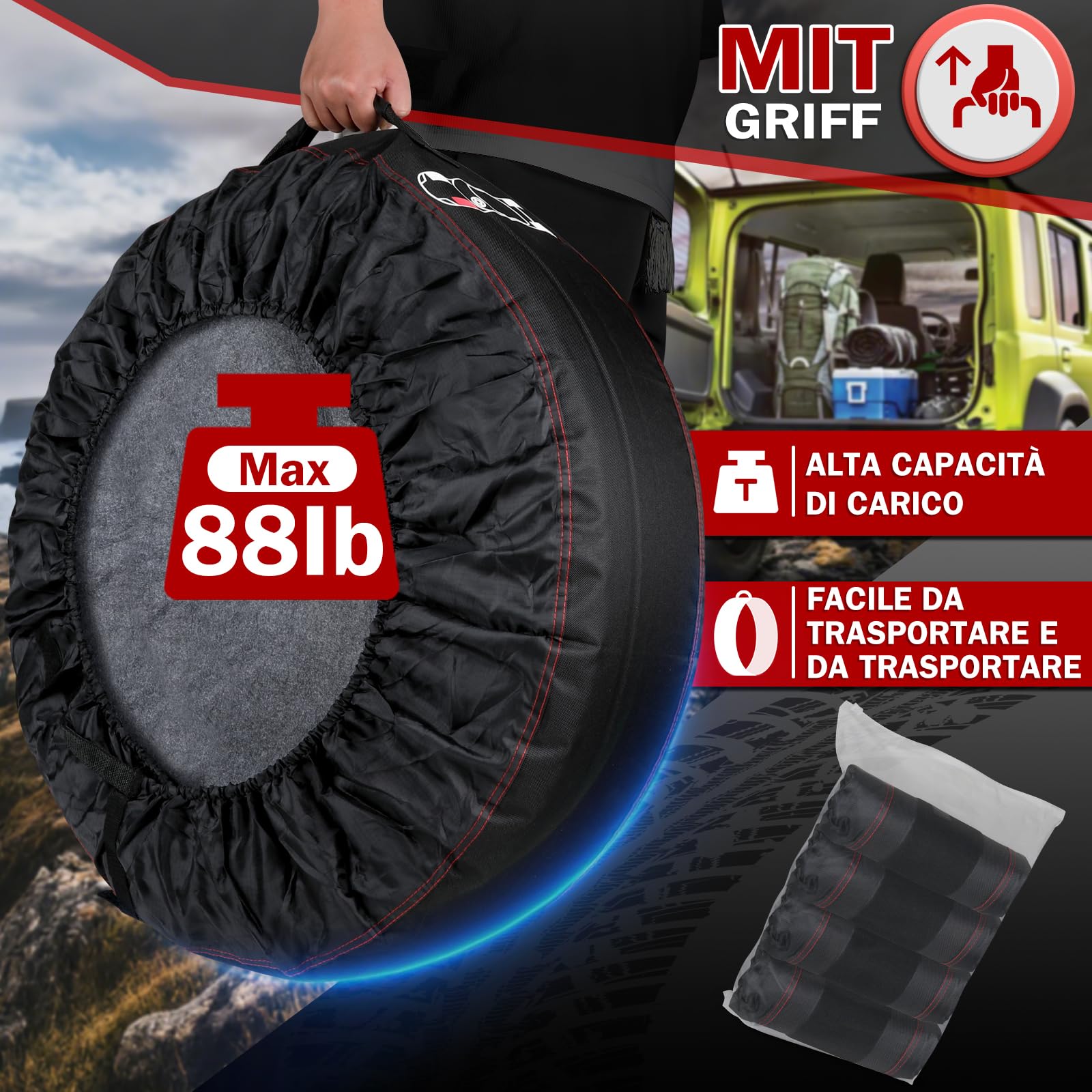 moveland Borse Pneumatici 13-17 Pollici - Set Da 4 Resistenti Alle Rotture - Copri Pneumatici Con Cuscinetti In Feltro - Impermeabili E Antipolvere, Per Proteggere, Conservare E Trasportare