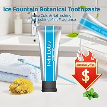 Twin Lotus Natural Aqua Cool Toothpaste,fluoride free,for Clean and bright teeth,Mint Toothpaste for Travel,Less Foaming,mini Size 0.88oz 4 Pks,improve oral health