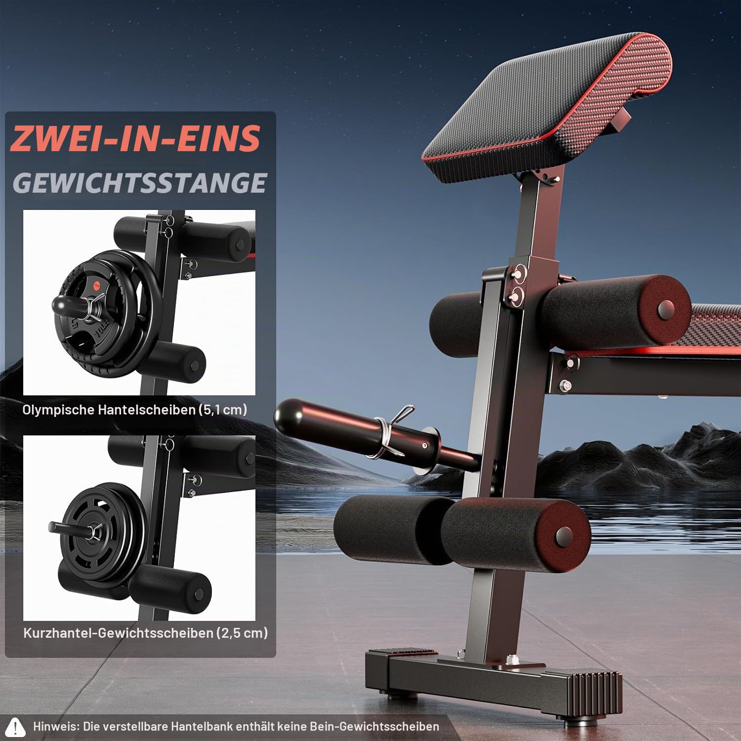 XDDIAS Klappbar Hantelbank, 10-fach Verstellbare Fitnessbank mit Beinstrecker & Curlpult, Multifunktion Trainingsbank für Schrägbank Flachbank für Home Gym Krafttraining, Platzsparende Hantelbank