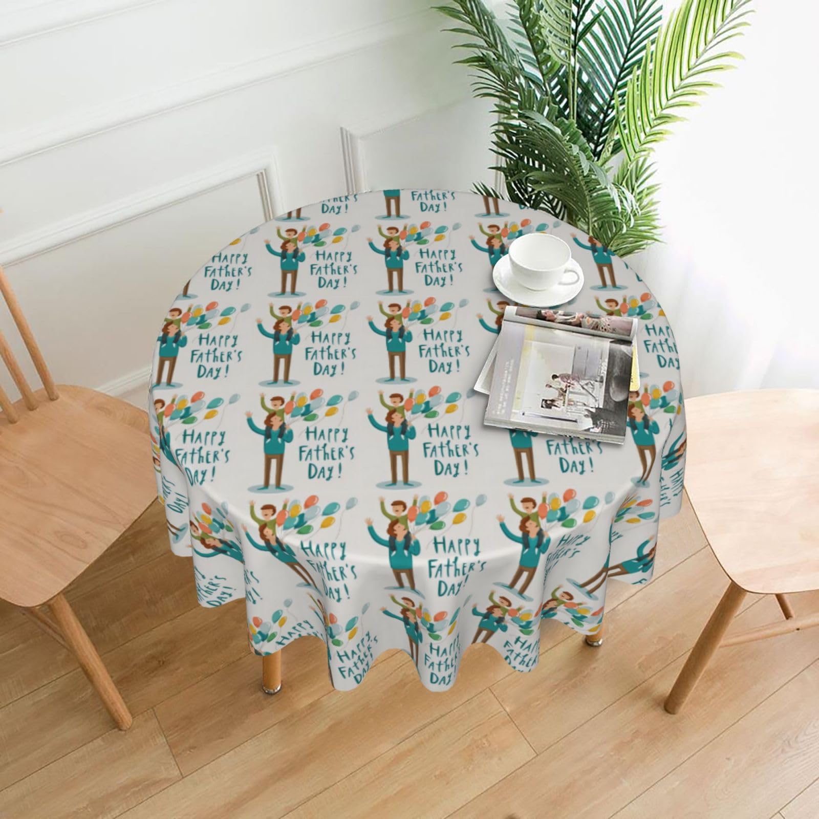 WHJSSF Happy Fathers Day By Son Prints Round Decorative Table Throw 60 Inch – Waterproof Table Cover for Dining, Coffee Tables, and Outdoor Events