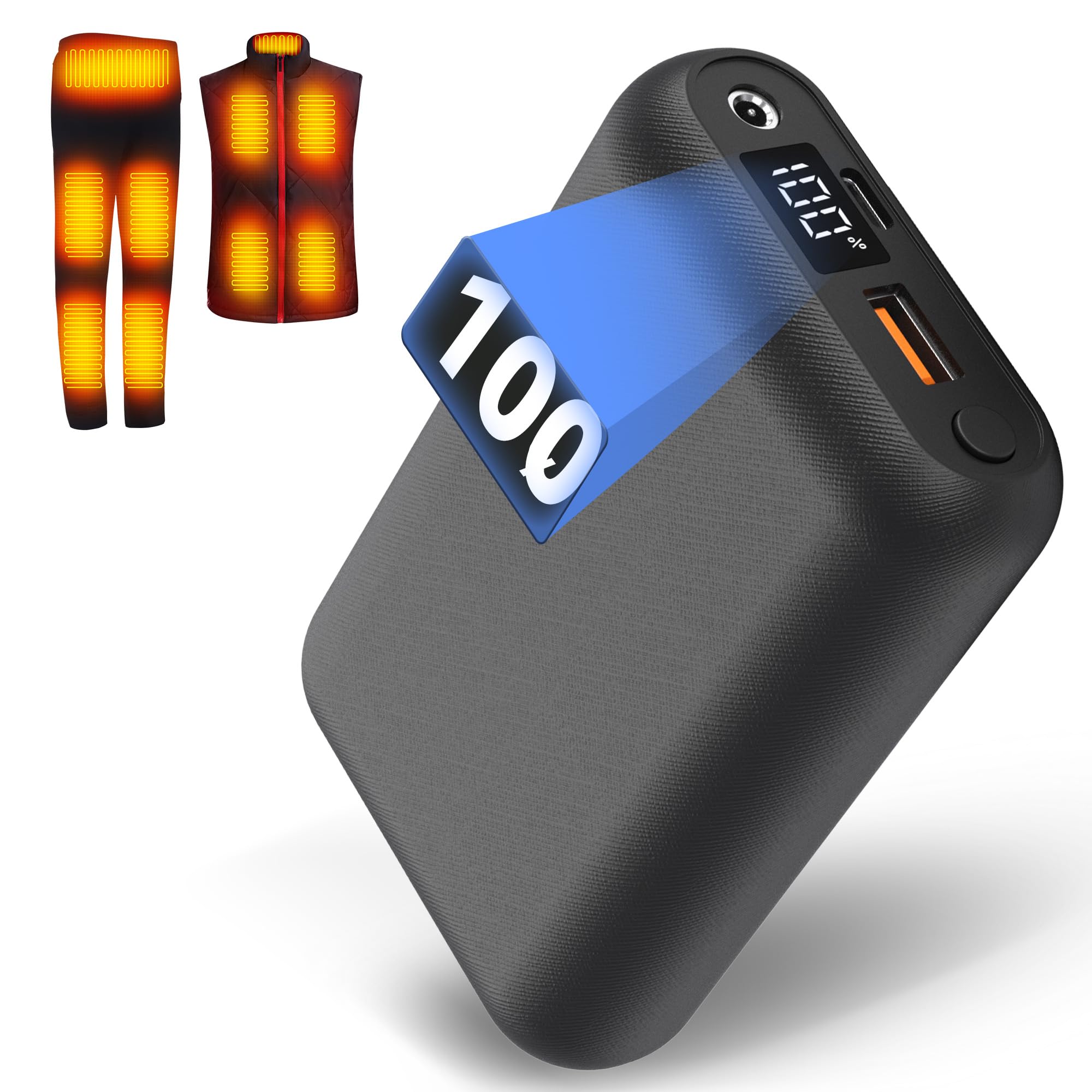 7,4 V DC 20000 mAh Batteria per Gilet Riscaldato – Power Bank di Ricambio per Giacca, Cappotto, Pantaloni e Biancheria intima Riscaldati