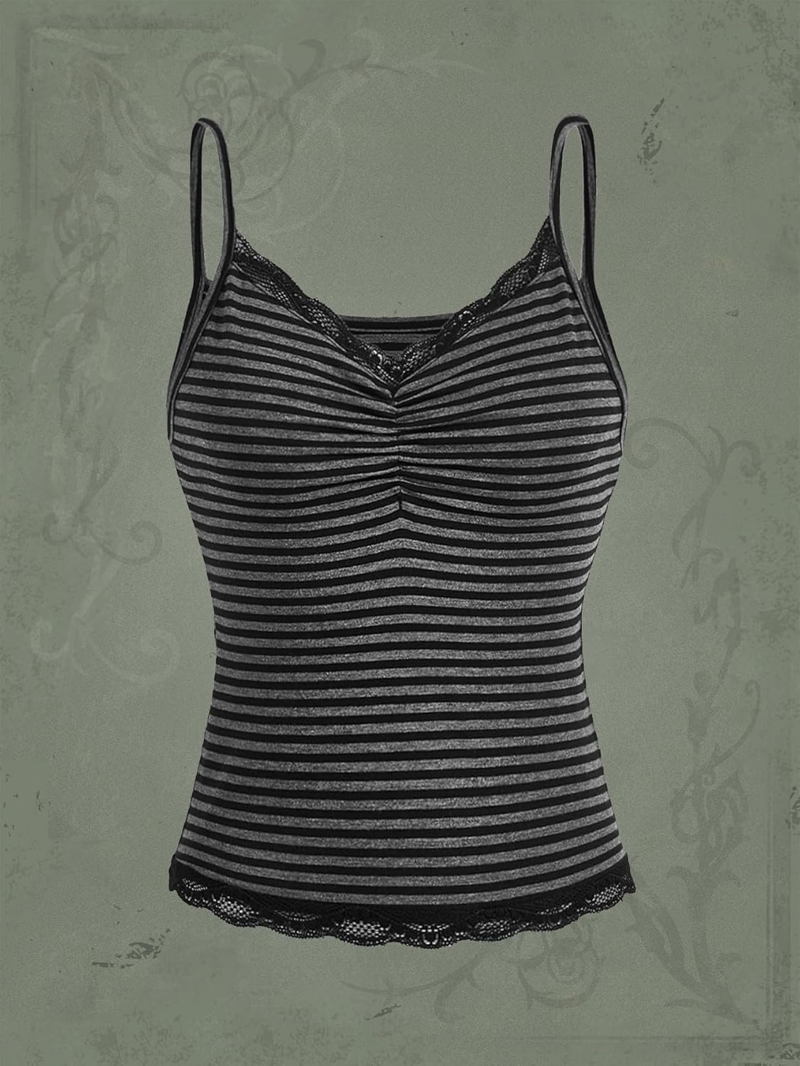 SOLY HUX Women's Striped Lace Trim Cami Top Spaghetti Strap Summer Y2K Camisole - Image 5