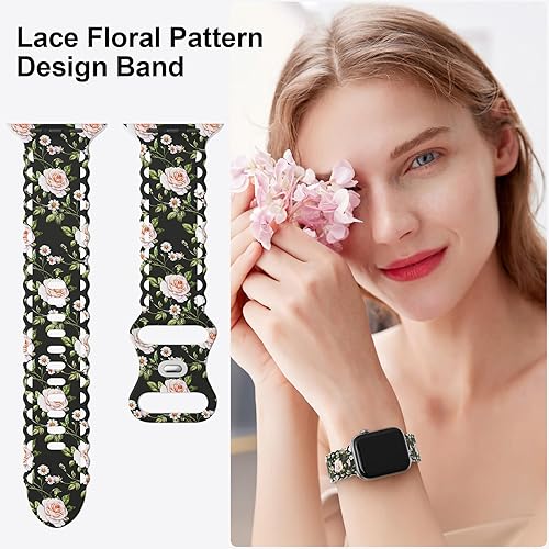 Miniatura 2 de Correa de encaje de flores compatible con Apple Watch Band de 1.575 pulgadas, 1.732 pulgadas, 1.614 pulgadas, 1.772 pulgadas, 1.772 pulgadas, 1.654