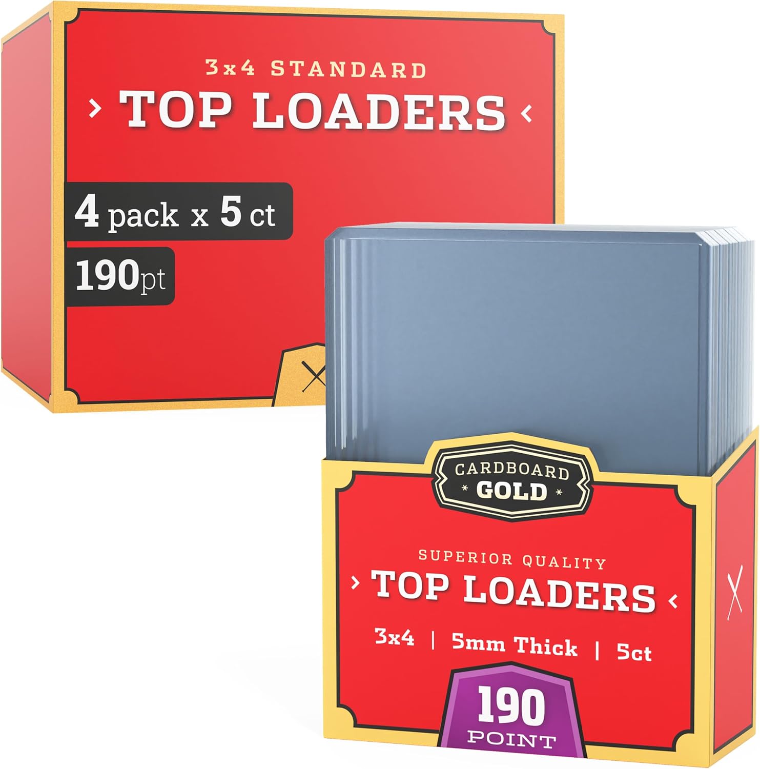 Cardboard Gold - 190pt Top Loaders for Cards - 20 Count - Premium 3x4 Inch Trading Card Toploaders - Protect Your Baseball and Sports Cards with These Crystal Clear Hard Plastic Sleeves Protectors