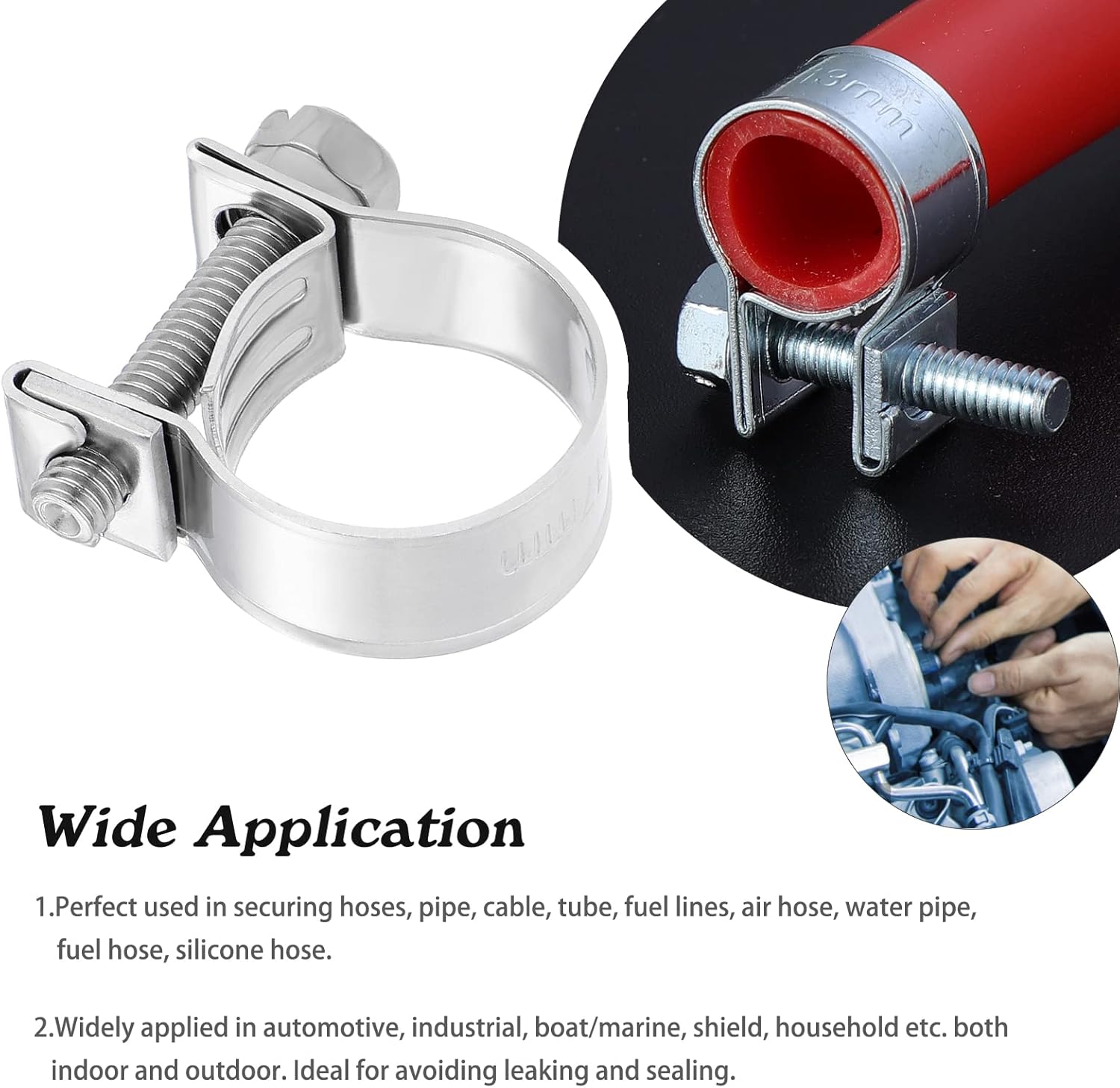 HSEAMALL 60PCS Hose Clamp Set,304 Stainless Steel Fuel Injection Line