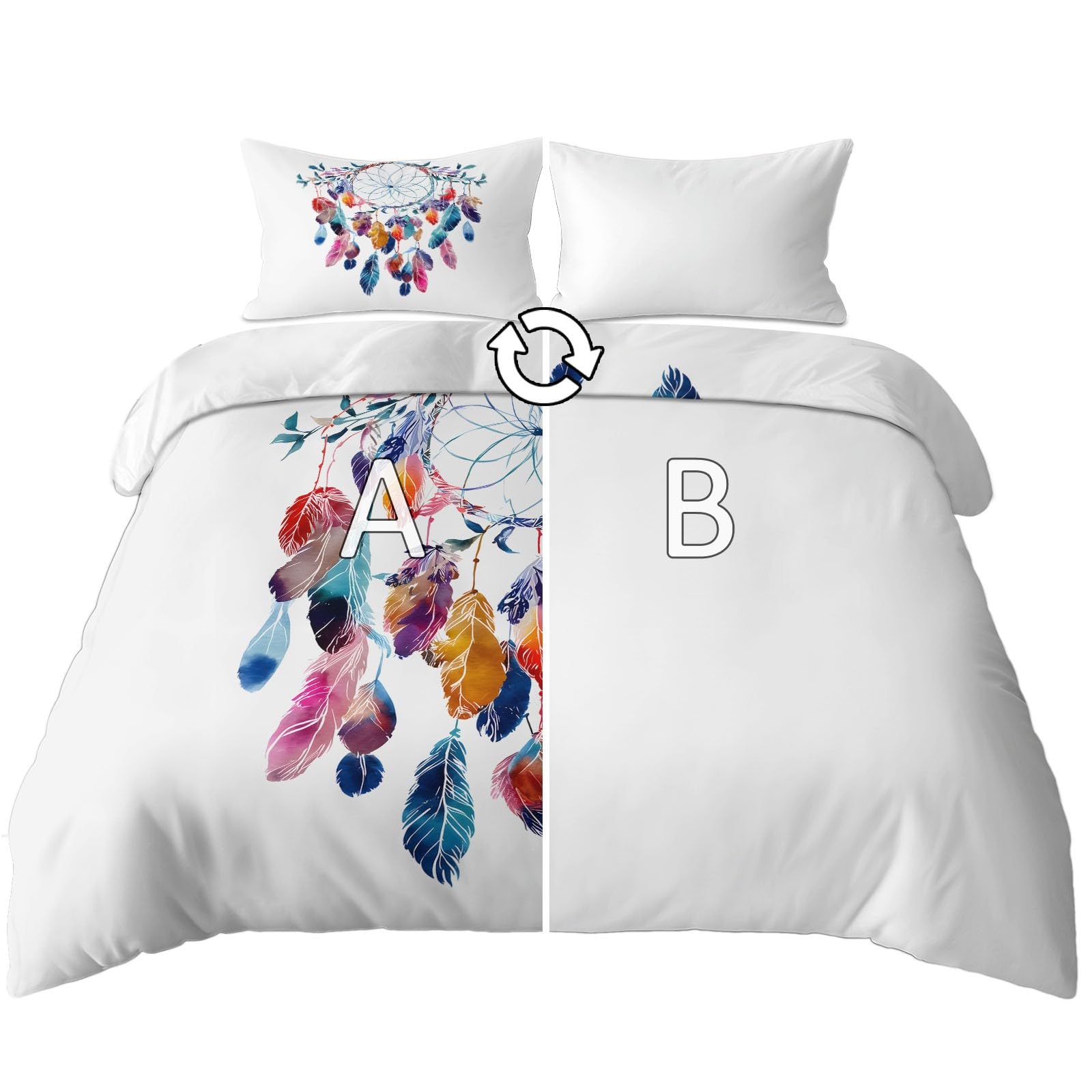 Generisch Boho Chic Stil 3-teiliges Bettwäsche-Set, 1 Bettbezug 240 x 220 cm und 2 Kissenbezüge 80 x 80 cm, Weiß, Traumhafter Wald Traumfänger, Pflegeleicht, Erwachsene, Schlafzimmer