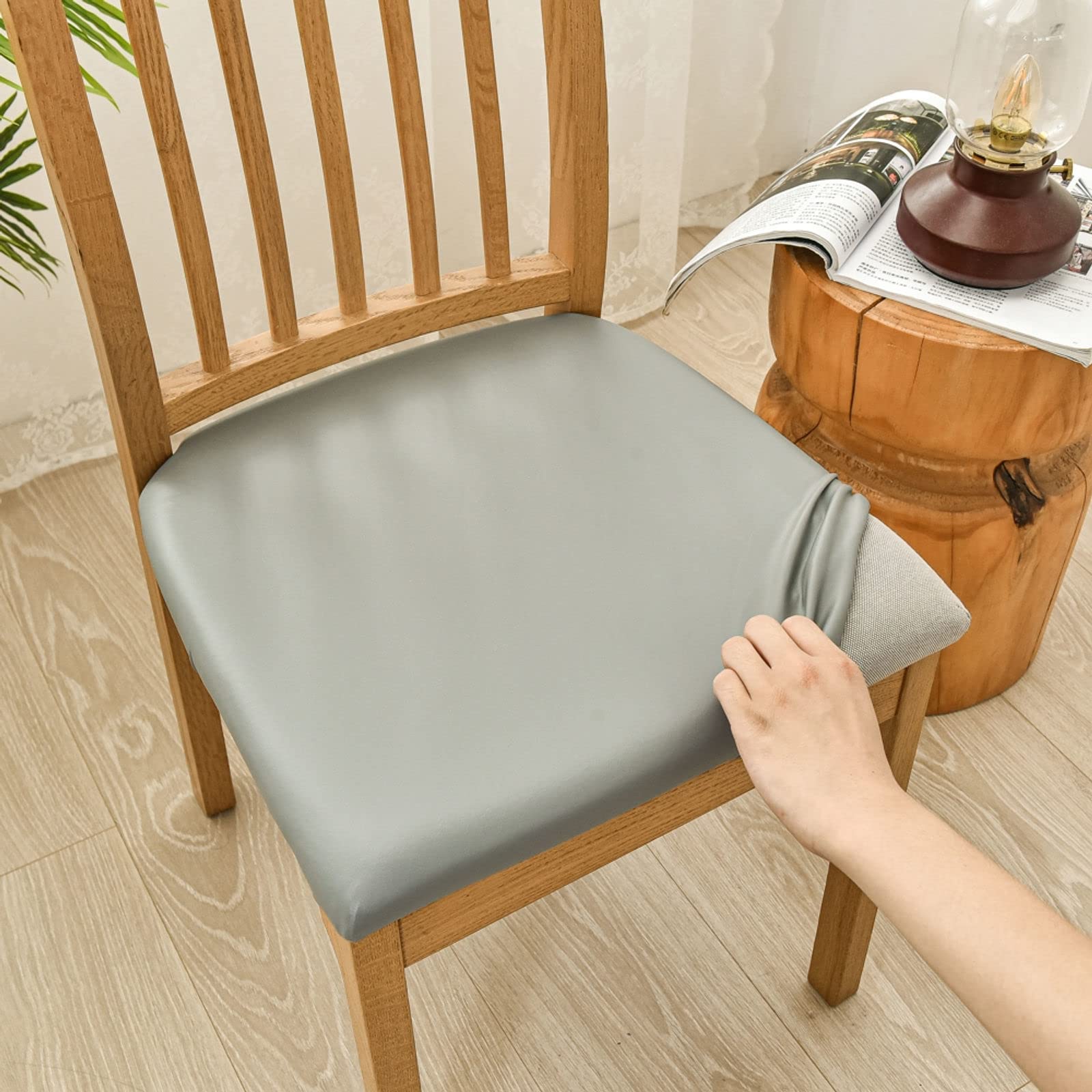 Housse De Chaise Imperméable Polyuréthane - Résistante Aux Taches, Sangles élastiques - Pour Salle à Manger, Gris Clair