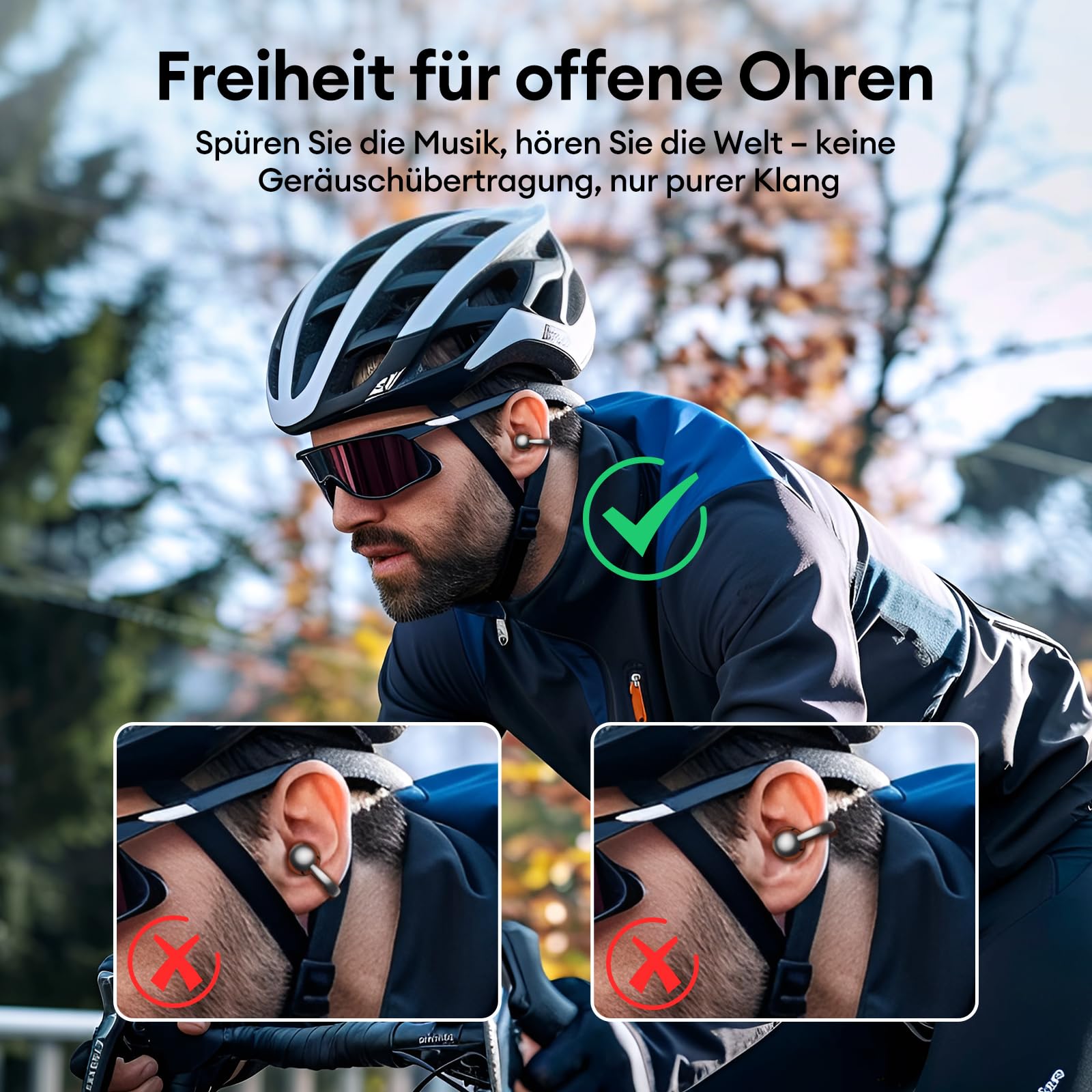 Clip On Kopfhörer Open Ear Kopfhörer Kabellos Bluetooth 5.4 mit Intelligentem Touchscreen 4.1g Leichtgewicht Kopfhörer Sport, 60 Std Wireless Earbuds für Fitness, Laufen, Büro, M100 Schwarz