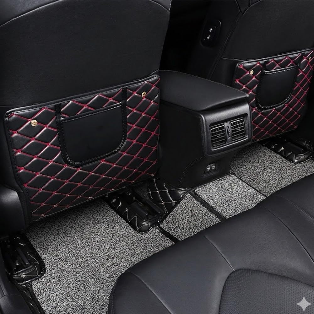 JALILAN 2PCS Car Seat Back Protectors for Renault ZOE (Typ Q210 ab Bj.2012) Diamond Quilted PU Leather Anti-Kick Mats Waterproof Rear Seat Storage Organiser,Red