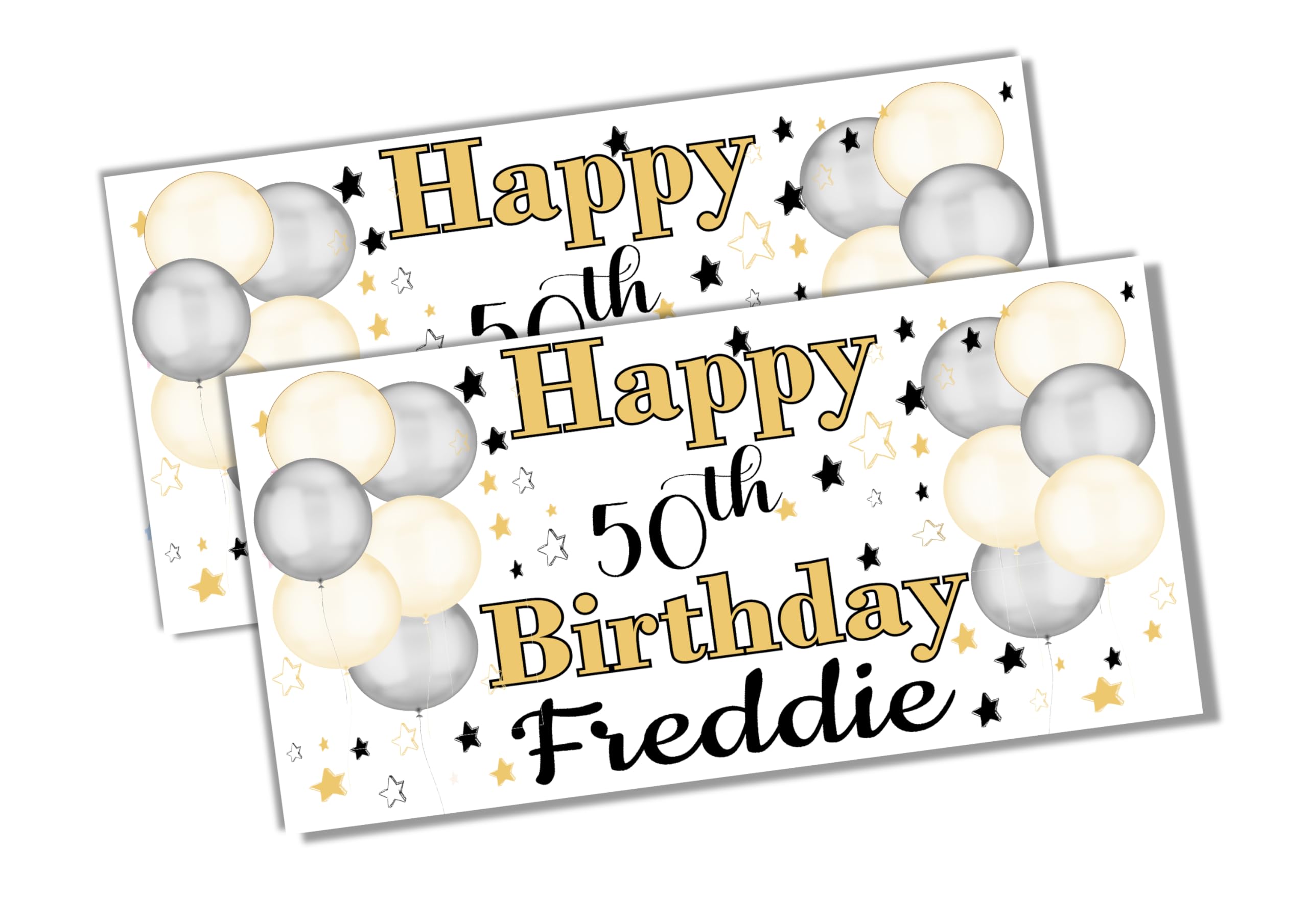 2 Personalised Happy Birthday Banners For Men or Women Any Age 13th 16th 18th 21st 50th 60th 40th 70th 30th 80th Party Decorations for Him or Her (Gold and Black 2ftx1ft)
