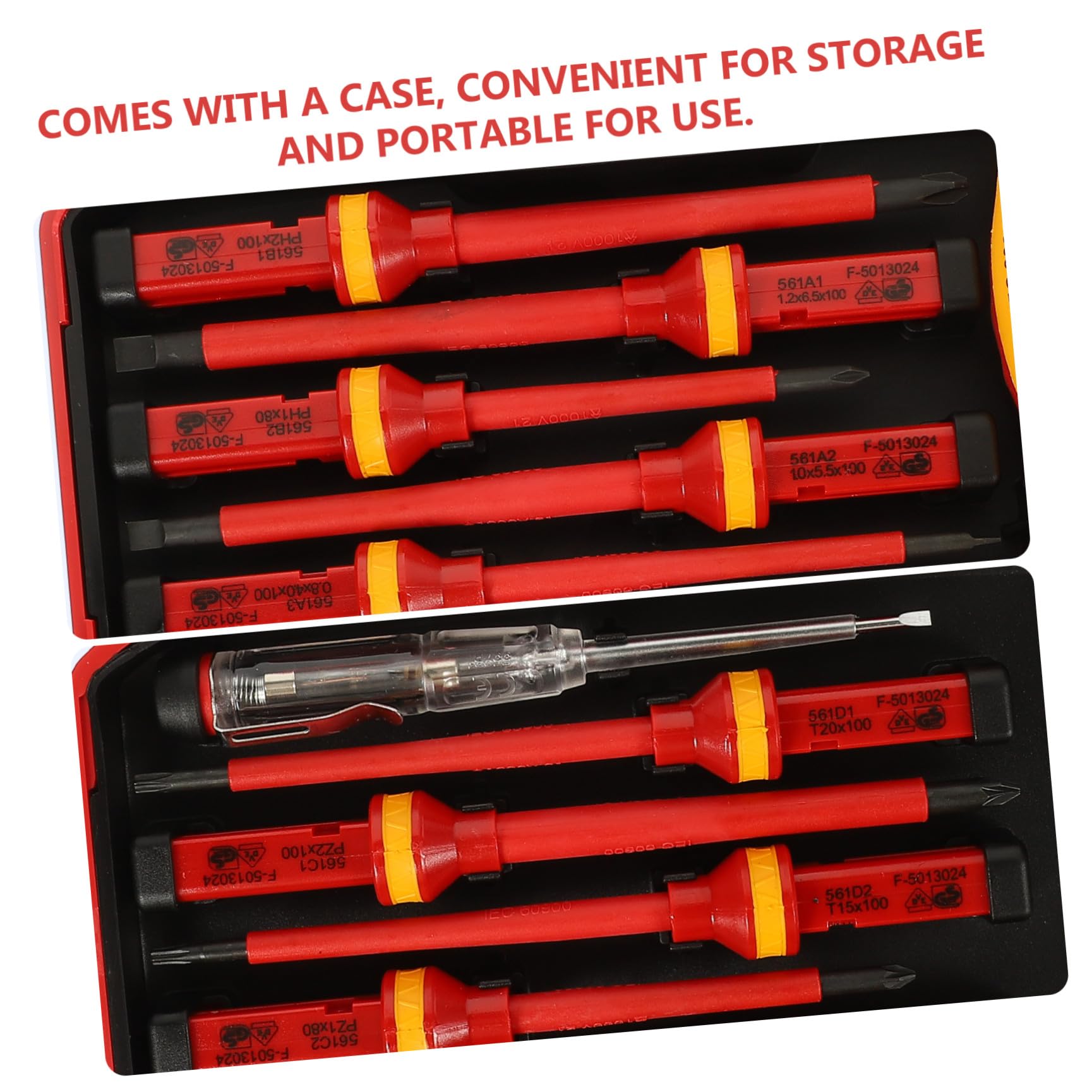 KALLORY Set Cacciaviti Isolati 1000v 13 Pezzi Vde per Elettricisti | Punte Magnetiche Slotted, Pozidriv a Stella, Acciaio al Vanadio Rosso, Custodia Inclusa