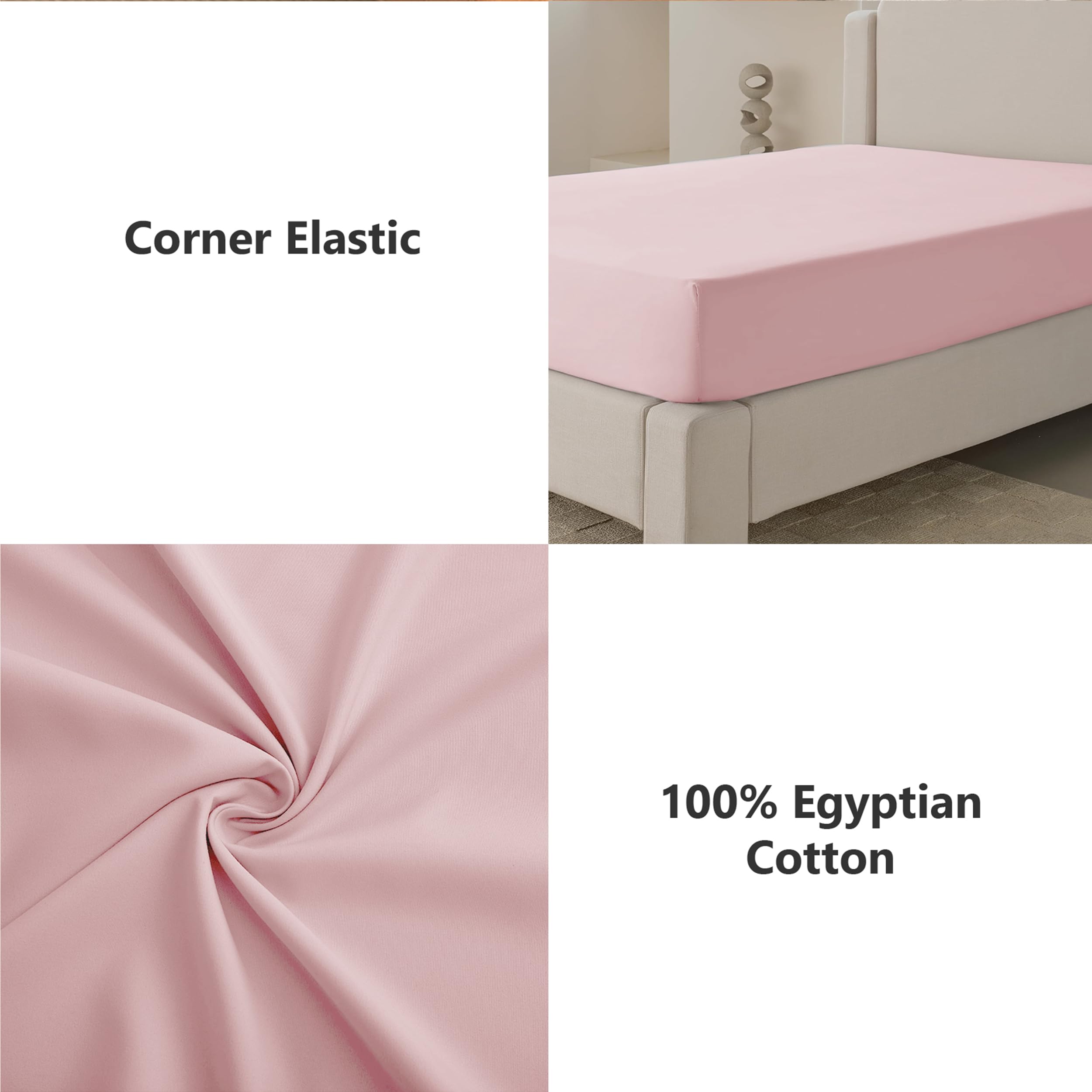 My home store Fitted Sheet 100% Egyptian Cotton 300TC Hotel Quantity 30 cm Fitted Bedsheets (Blush Pink, Double) - Image 4