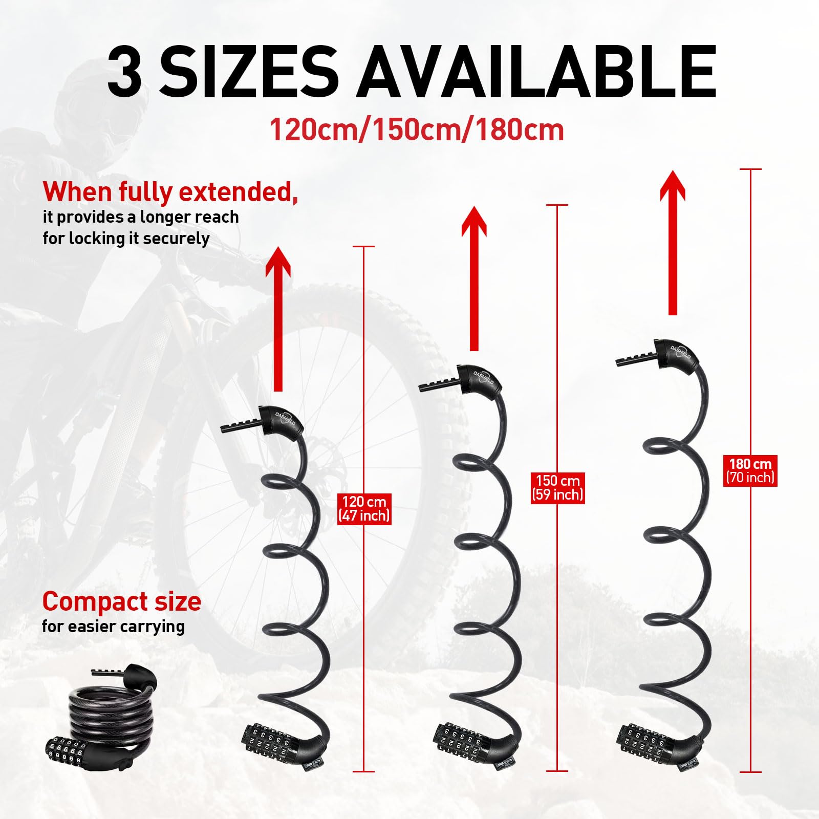 Cavo di blocco per bicicletta a 5 cifre ripristinabile con combinazione per bicicletta e scooter, antifurto con staffa di montaggio sicura (119,4 cm (confezione da 2)