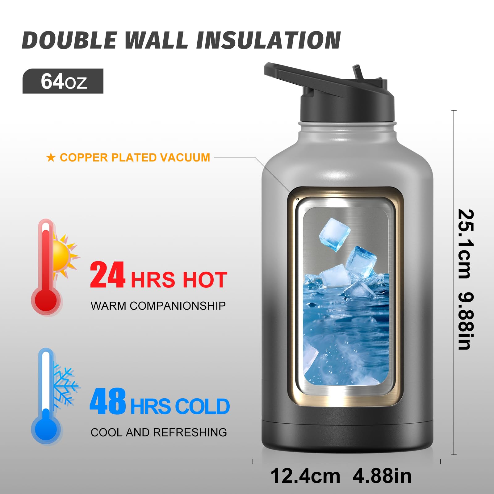 WATERSY Stainless Steel Vacuum Insulated Water Bottle 64oz - Image 3