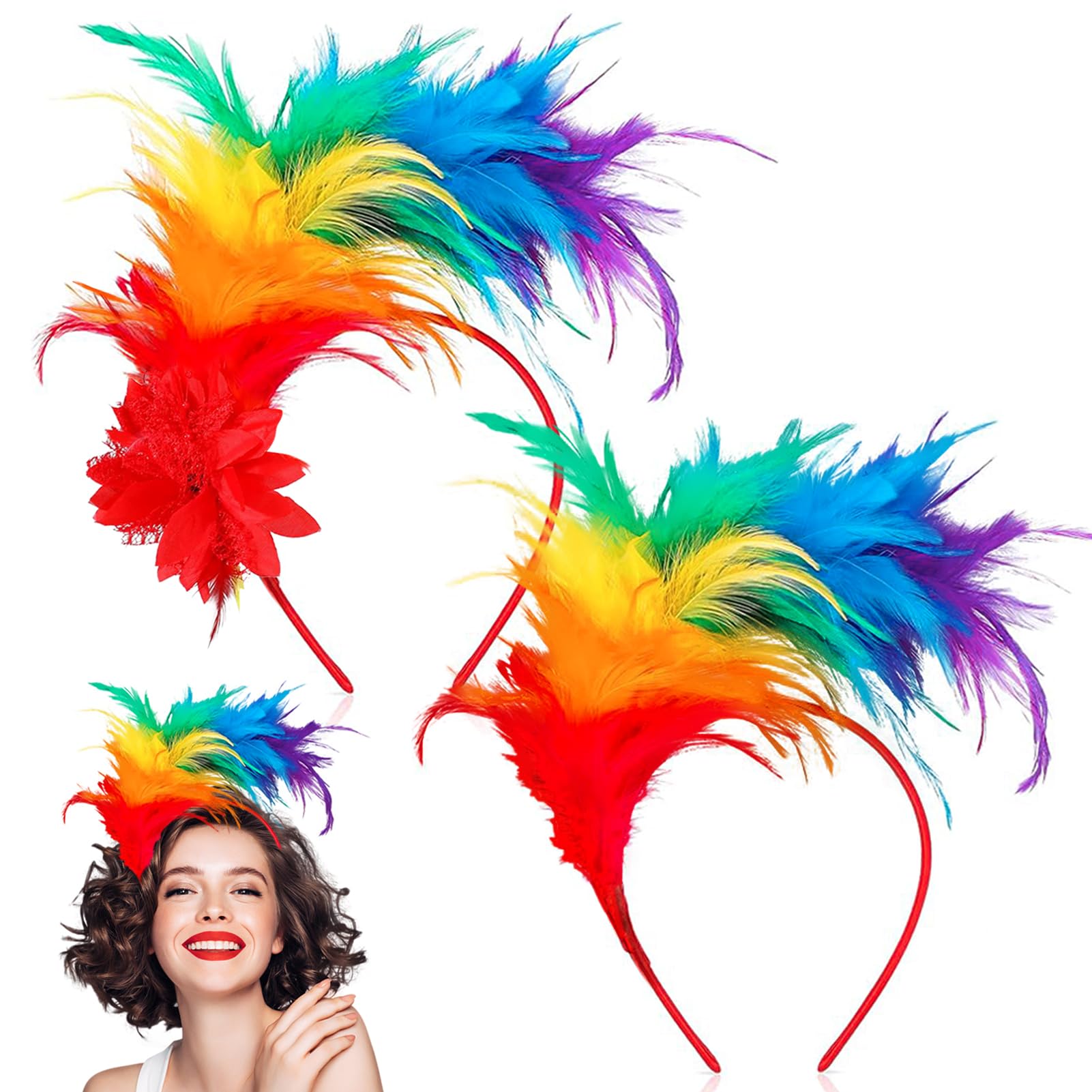 ISAKEN Jaren 20 hoofdband veer haarband cosplay veer haarband carnaval party hoofdtooi regenboog veer haarband kostuum voor Pasen, bruiloft, Halloween party ISAKEN Jaren 20 hoofdband veer haarband cosplay veer haarband carnaval party hoofdtooi regenboog veer haarband kostuum voor Pasen, bruiloft, Halloween party