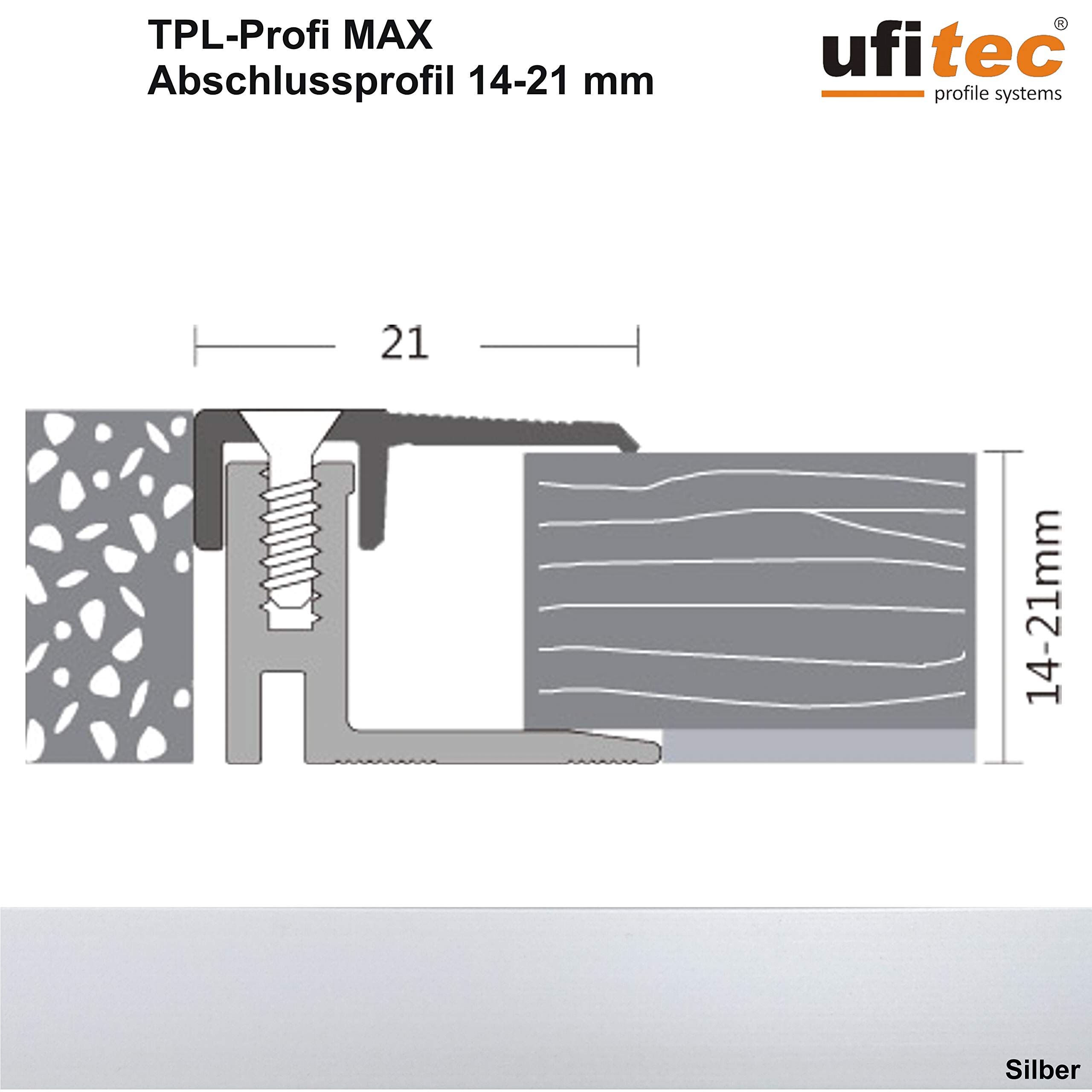 Ufitec® TPL Profi MAX - Sistema de perfil para suelos de parqué, adecuado para alturas de revestimiento de 14-21 mm, aluminio anodizado