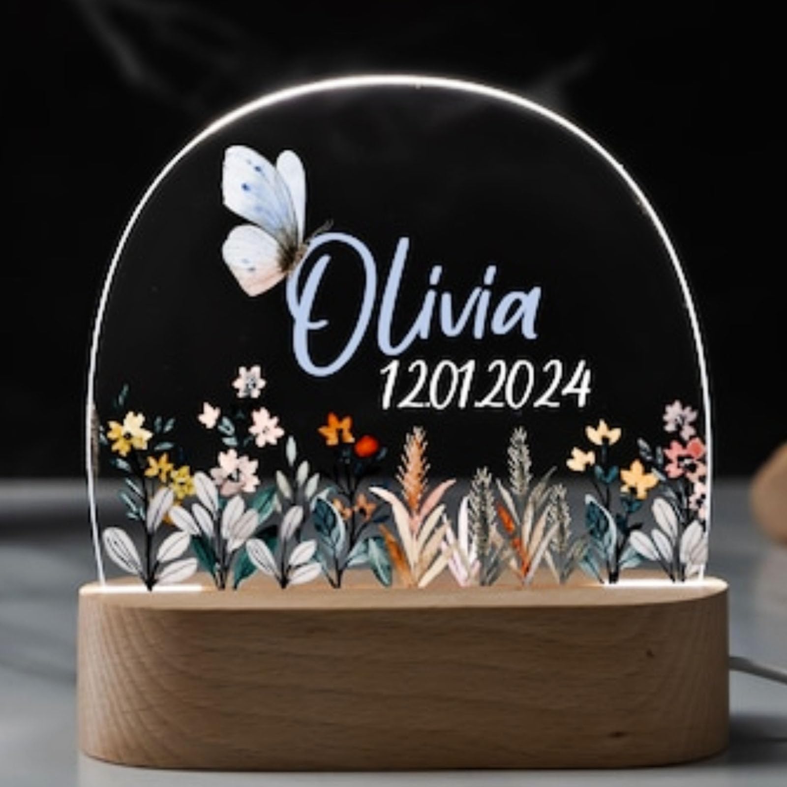 Fallover Personalised Bedroom Night Light with Childs Name, Custom LED Night Light Animals Lamp for Baby Boys Girls Nursery, Birth Gifts for Christening Birthday Christmas Day (Night 10)