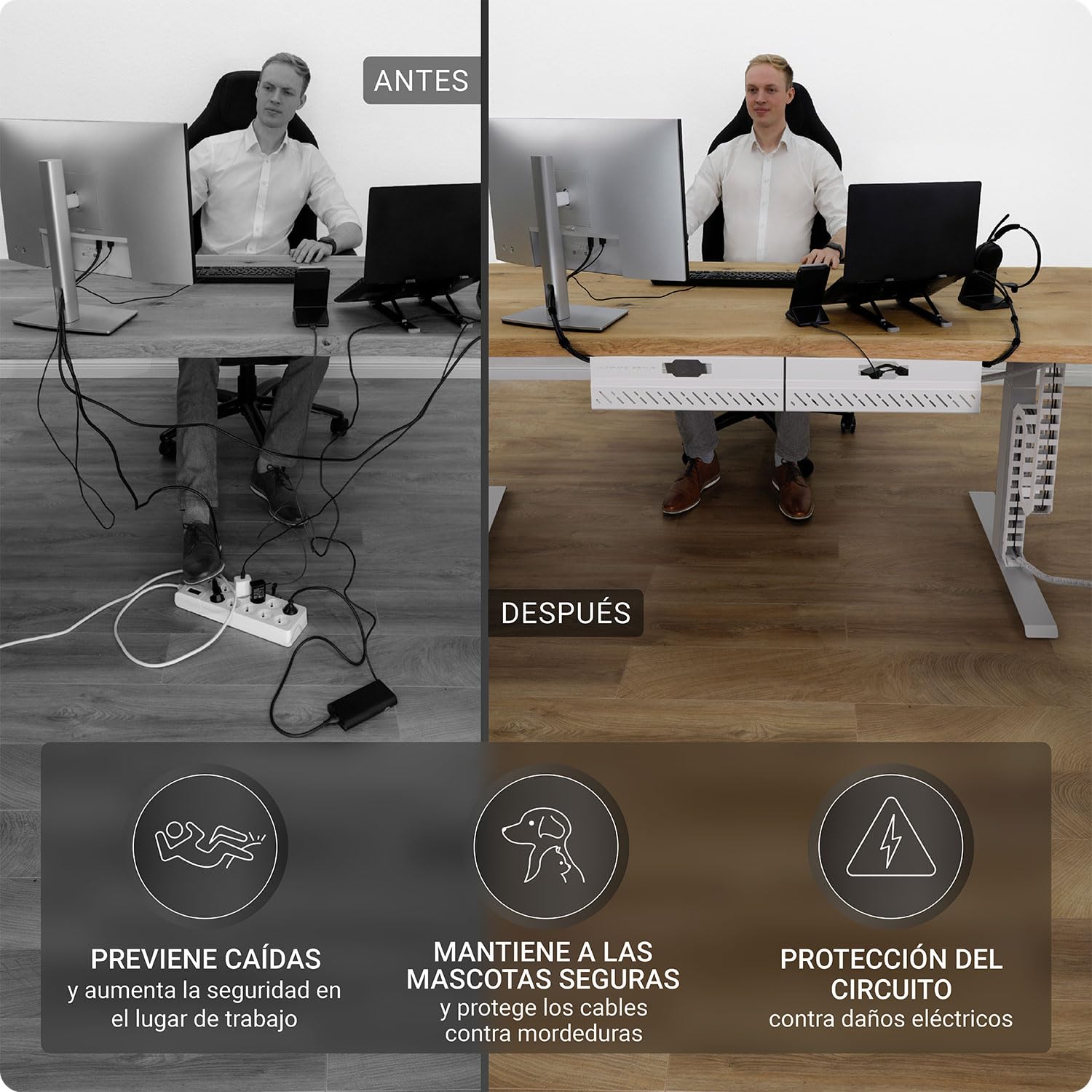 Organizador Cables Escritorio, Cadena portacables Flexible, Canaleta portacables Flexible, Ideal para organizar los Cables de Escritorio y Apta para escritorios Regulables en Altura (Blanco)