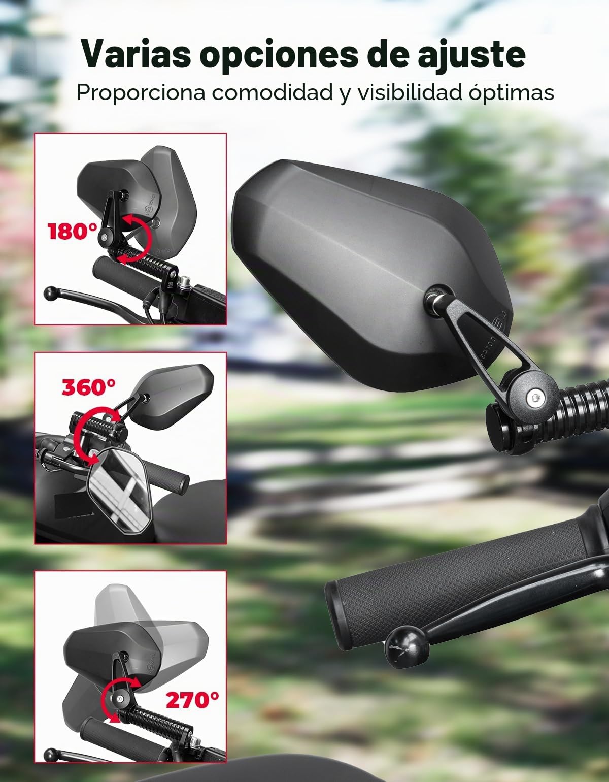 KEMIMOTO E9 Retrovisores Moto Homologados con CNC extensión, Universal Espejo M10, Compatible con Motos de Crucero, Calle