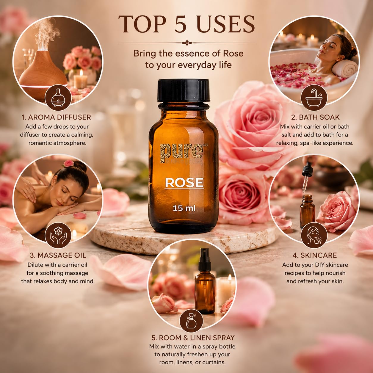 Pure Source India Rose Essential Aroma Diffuser Oil(15ml) | Long-Lasting Floral Fragrance | For Diffusers, Humidifiers & Home Fragrance 1