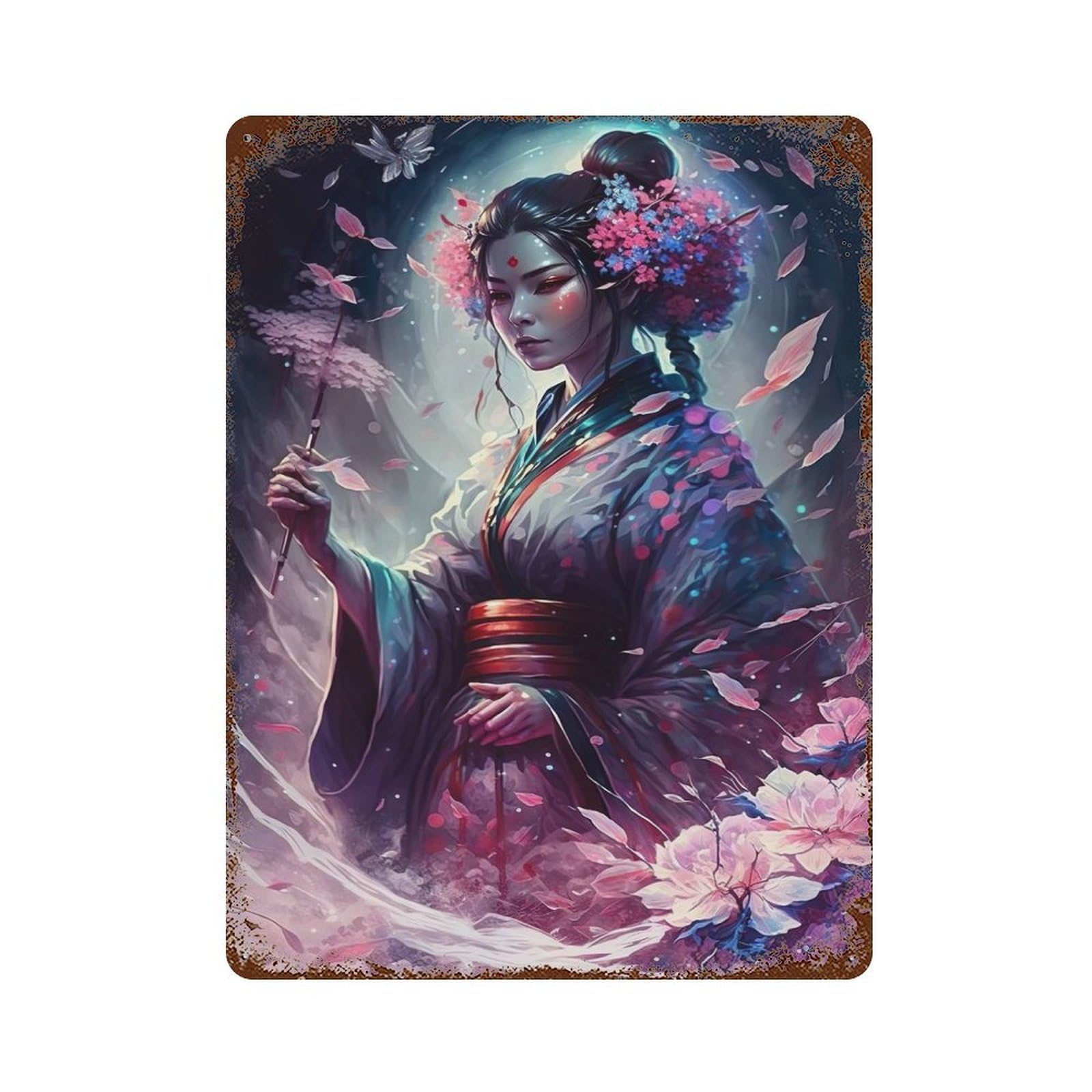 Geisha Performers Decorative Tin Sign 15.7"x11.8", for Bistro, Counter And Cafe Decor, Classic Wall Plaque