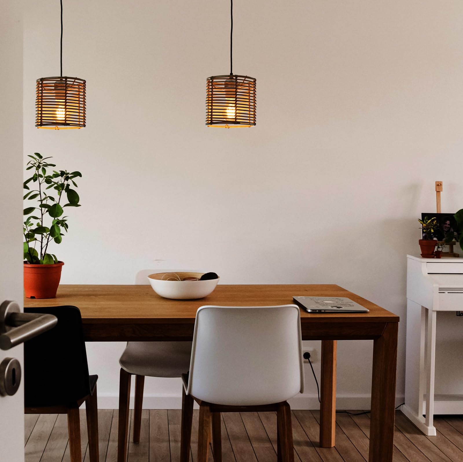 Okrągły rattanowy abażur w stylu boho, abażur do lampy stołowej, lampy wiszącej i stojącej, do wszystkich wnętrz, średnica 16 cm (2, brązowy rattan)