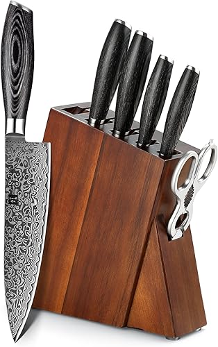 Miniatura 13 de XINZUO Cuchillo de cocina de 5 piezas, juego de cuchillos de chef profesional de acero de Damasco súper afilado con mango de madera de Pakkawood