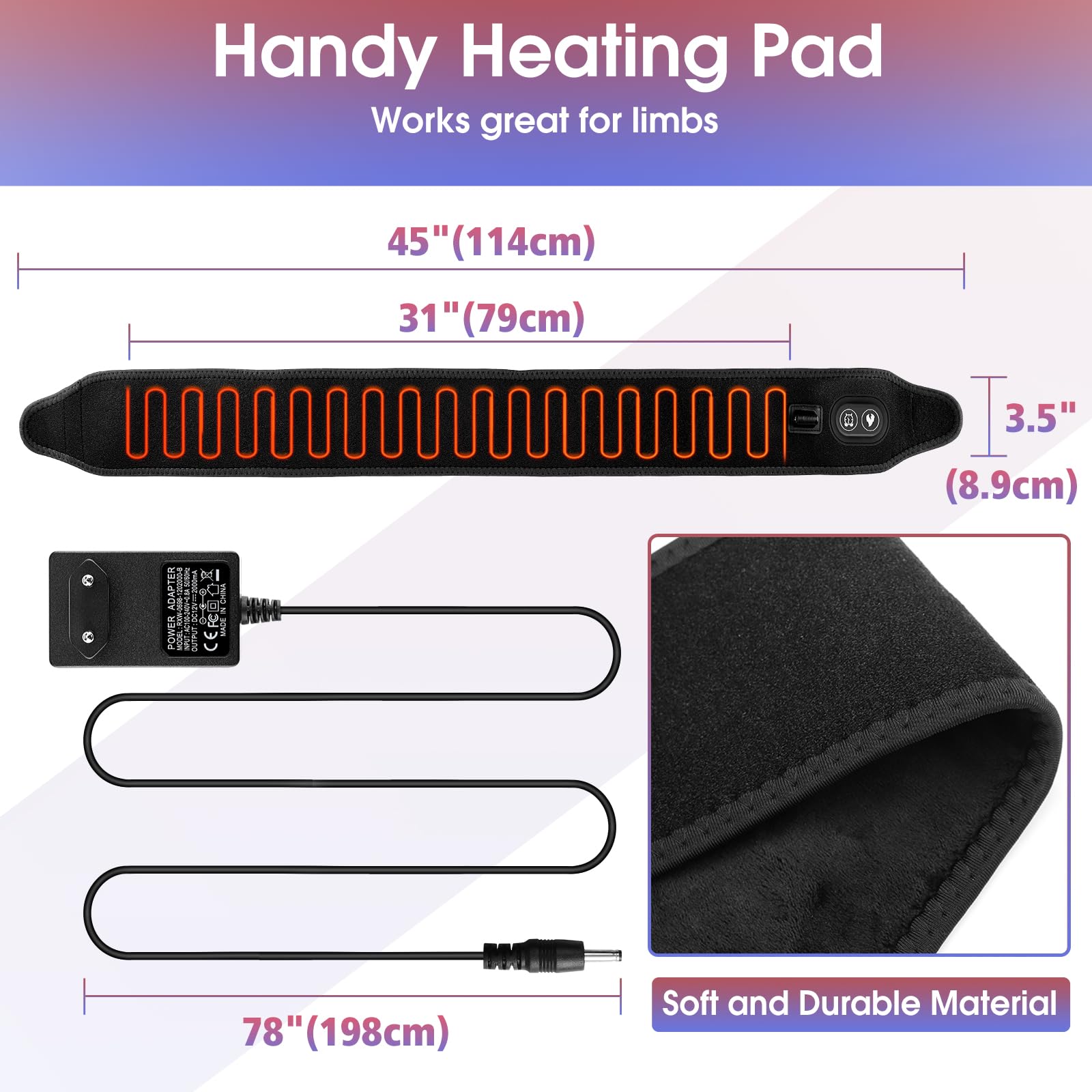 Envoltura De Almohadilla Térmica Para Brazo, Almohadilla Térmica Para Tobillo Pierna Codo Muñeca, Cinturón Envolvente Térmico Con 4 Niveles De Calefacción, 3 Ajustes De Tiempo, Adaptador -Negro