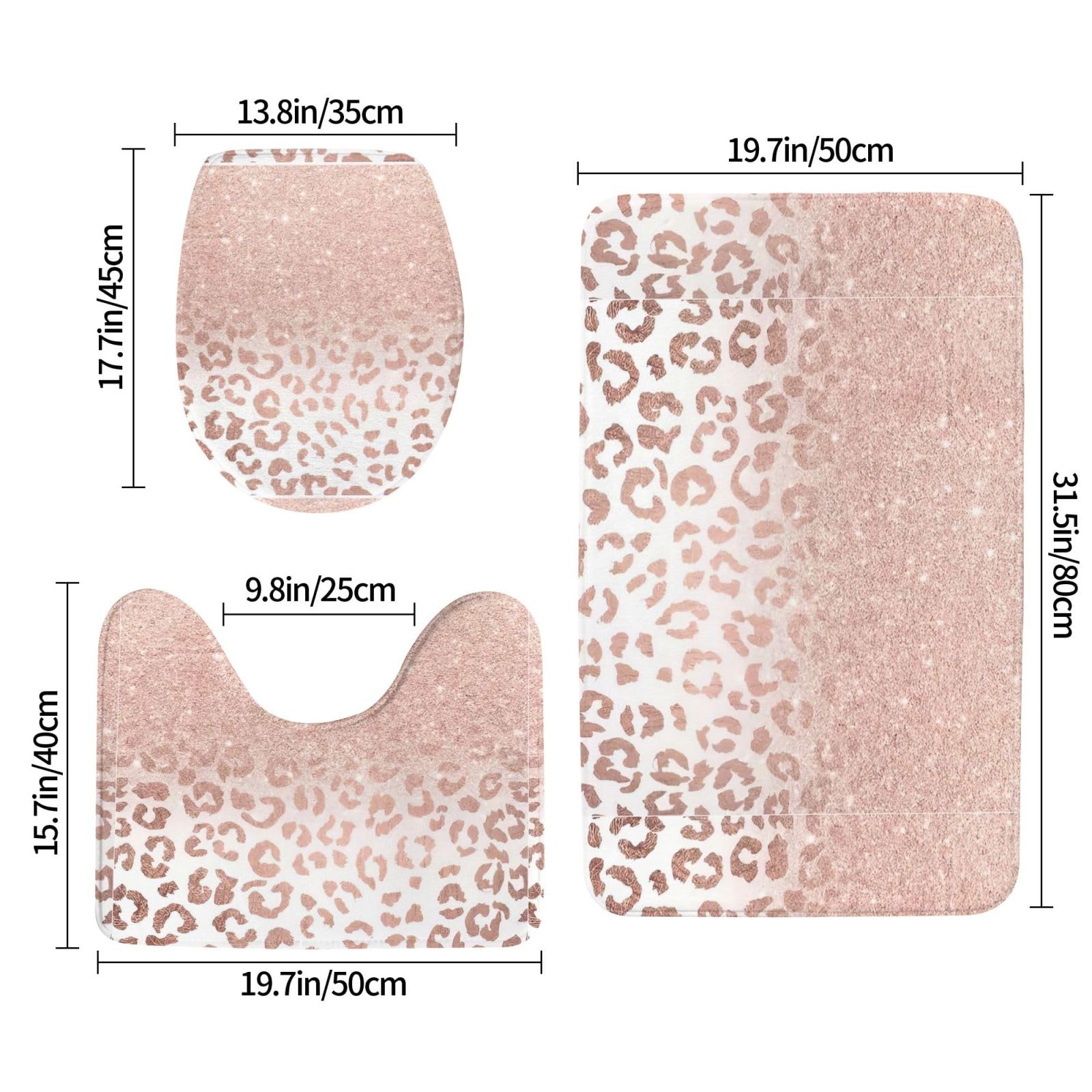 BREAUX Tapis de sol antidérapant imprimé pailleté or rose, tapis de douche antidérapant salle de bain 3 pièces