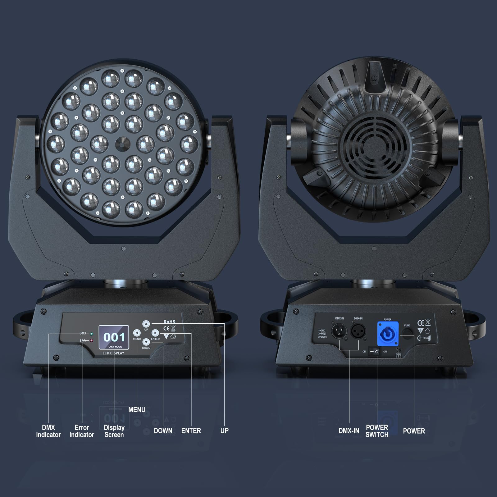 2PCS 36X10W Teste Mobili DMX512 RGBW 4 in 1 Zoom Beam Wash Effetto Luci Discoteca lluminazione palcoscenico per Professionali DJ Natale Feste Club Concerti