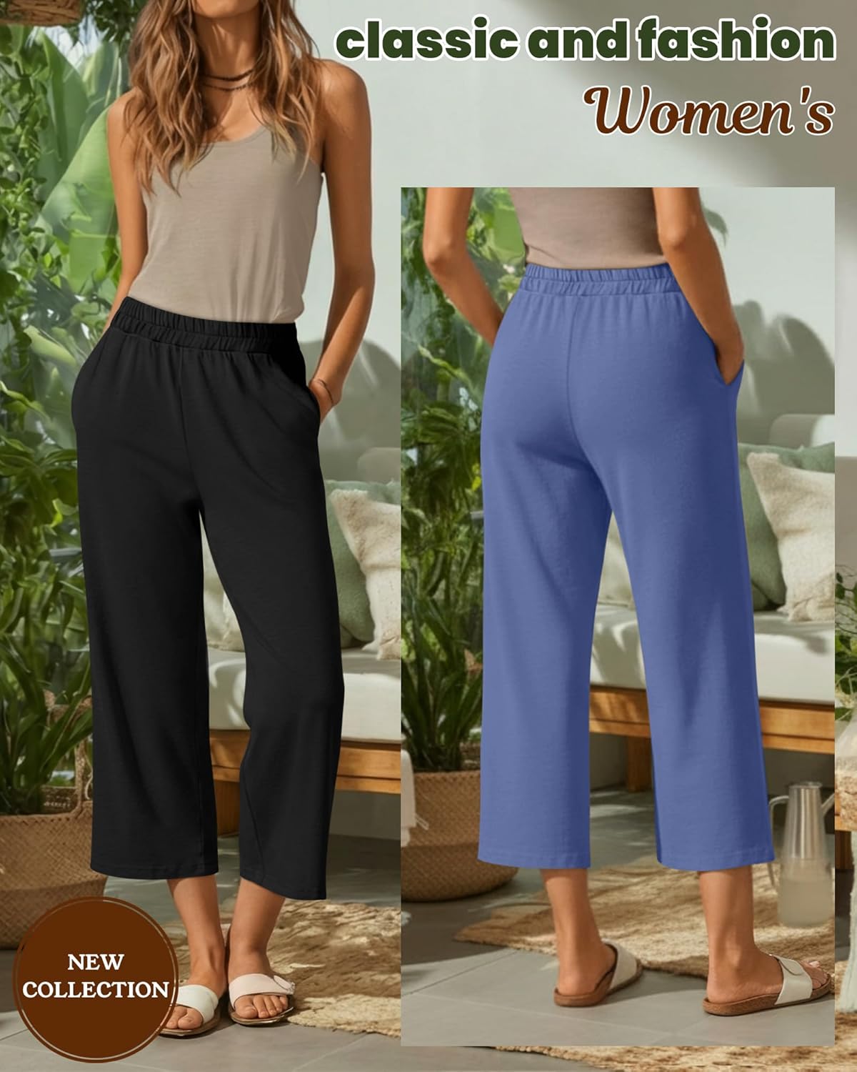 Sweetyweee 3 Pack Women's Wide Leg Capris Loose Cropped Yoga Pants Elastic Soft Sweatpants Capri Trousers with Pockets - Image 5