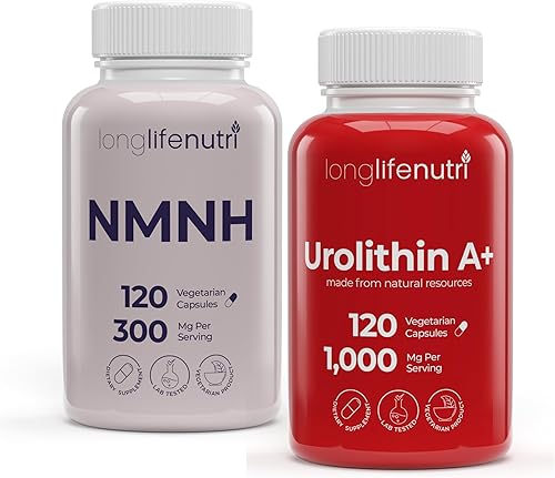 LongLifeNutri Paquete NMNH de 300 mg y urolitina A+ 1000 mg  120 cápsulas vegetales cada una, suministro de 2 meses, energía celular y apoyo de