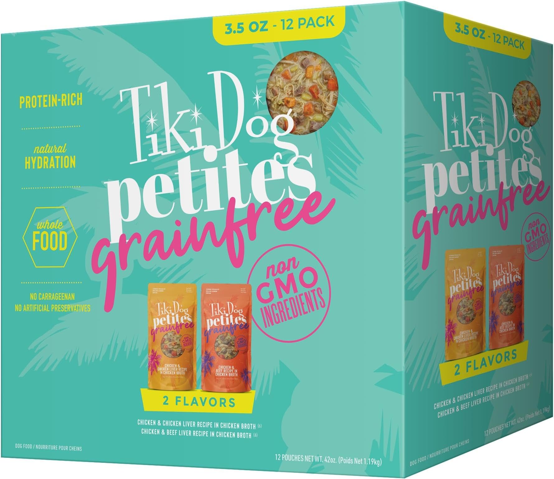 TIKI PETS Dog Aloha Petites Gluten & Grain Free Wet Food for Adult Dogs with Shredded Meat & Superfoods 3.5oz. (12-Pack) 10855
