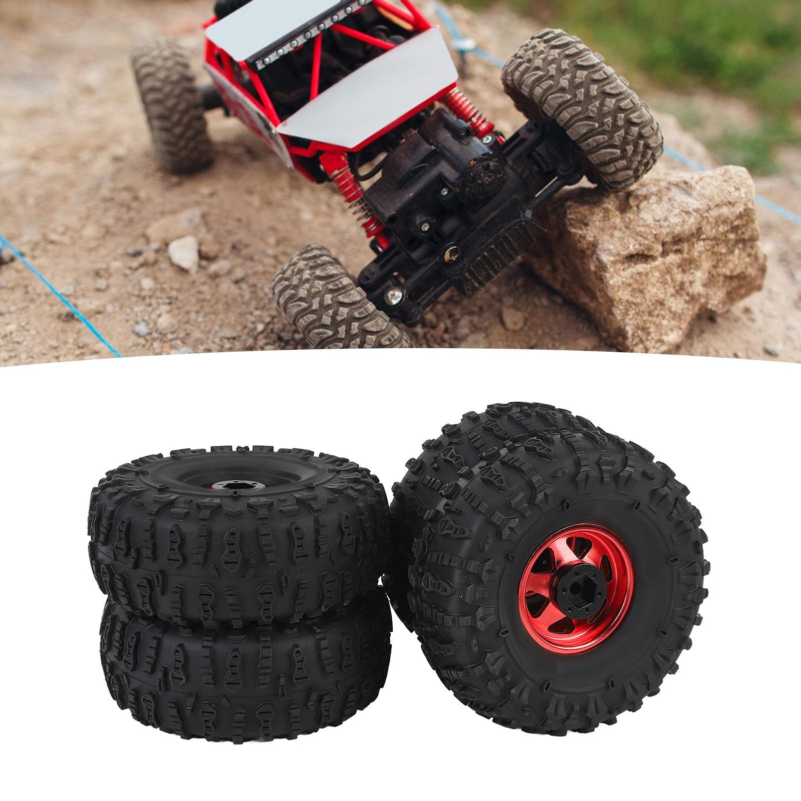 Generic Wysokowydajny Zestaw Opon 1,9 Cala do Gąsienic RC na Trudne Przygody do Axial SCX10 Wykonany z i Metalu, 4 szt. (czerwony)