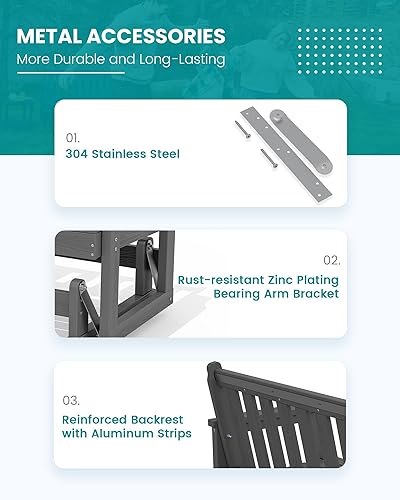 Miniatura 5 de SERWALL Silla Mecedora Deslizante para Exteriores, HDPE Resistente a Todo Clima, Sofá Biplaza para 2 Personas, Banco Mecedor para Exteriores con