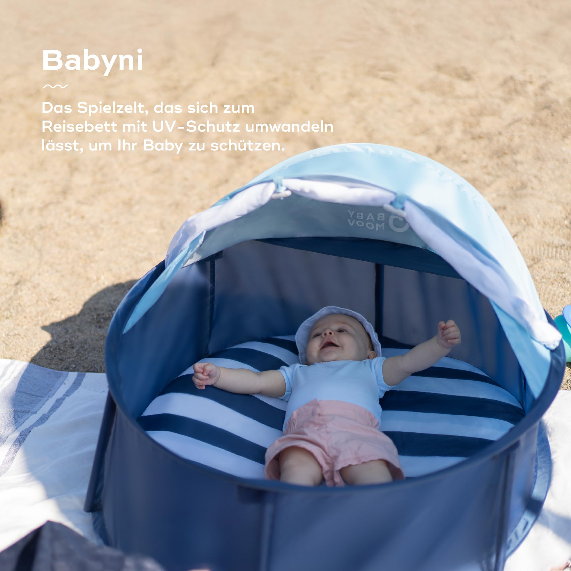 Babymoov Spielzelt Babyni mit UV-Schutz 50+ - 2-in-1 Babyzelt & Reisebett, Faltbares Strandzelt mit Moskitonetz und Sonnendach, für Indoor & Outdoor, Matrose