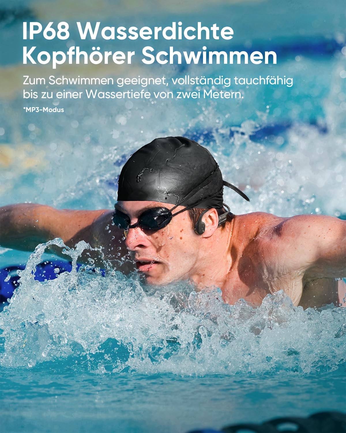 Guudsoud Casque de Natation, étanche IP68, avec Lecteur MP3, mémoire de 32 Go, Bluetooth 5.4, Casque de Sport Ouvert pour la Course, Le Cyclisme, Le Surf, Le Fitness