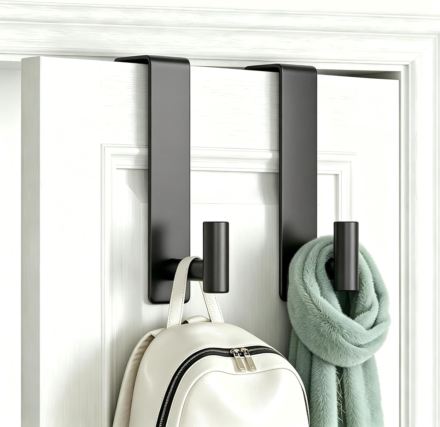 Stainless Steel Over The Door Hooks Heavy Duty, Bathroom Towel Holder Door Mount Coat Rack Towel Rack for Bedroom, Doors Hangers Towel Hooks for Bathroom Dorm Essentials (Black, 2 Pack)