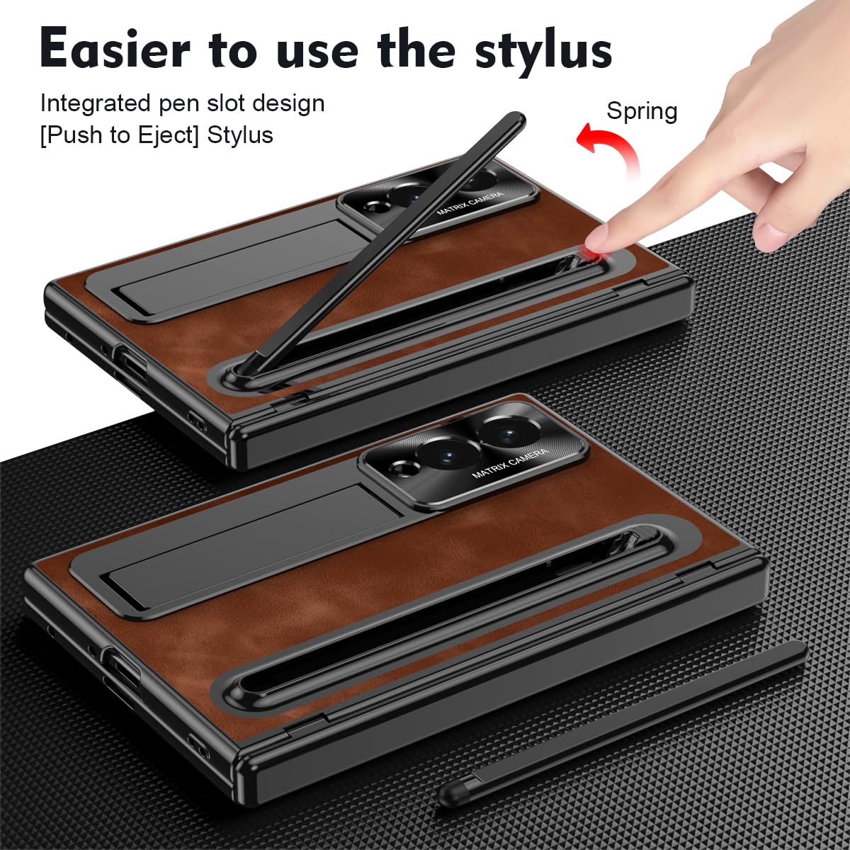 do Samsung Galaxy Z Fold 8 Etui z Slim S-Pen Holder & Pojemnościowy długopis, Kickstand Premium Jazz Retro Leather Soft Touch Odporny na wstrząsy Hard Full -Body Screen Hinge Protection
