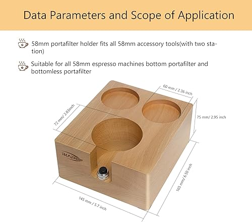 Miniatura 2 de IKAPE Soporte para manipulación de expreso, base de estación de manipulación de café de madera de 2.283 in, soporte de madera natural para