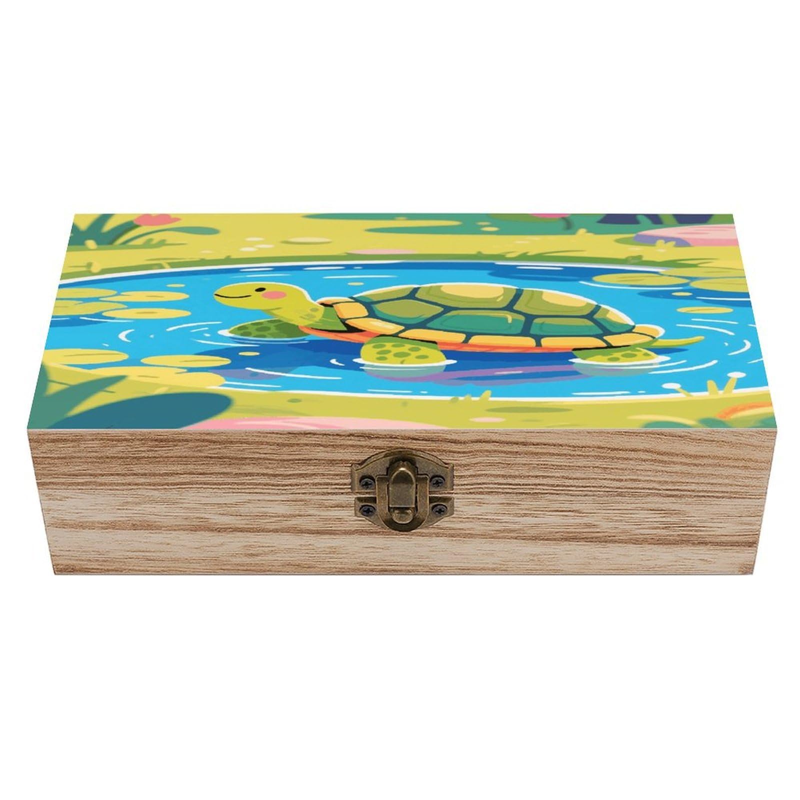 VstaDank Turtle Wooden Storage Box Vintage Style Wooden Storage Case with A Hinged Lid Memory Treasure Boxes Decorative Jewelny Photos for Organizer 7.9 * 3.7 * 2.3 Inch