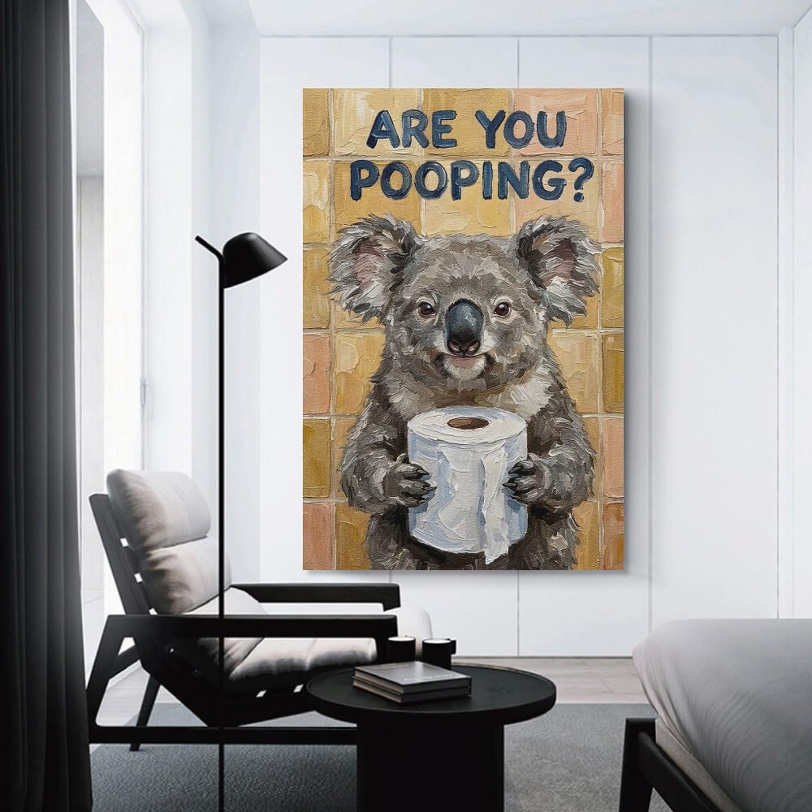 Junmoney Koala with Toilet Paper Painting Wall Decor Canvas Print 20x30inch(50x75cm), for Lounge, Study, Hallway Or Flat Walls, Decorative Artwork with Broad Appeal