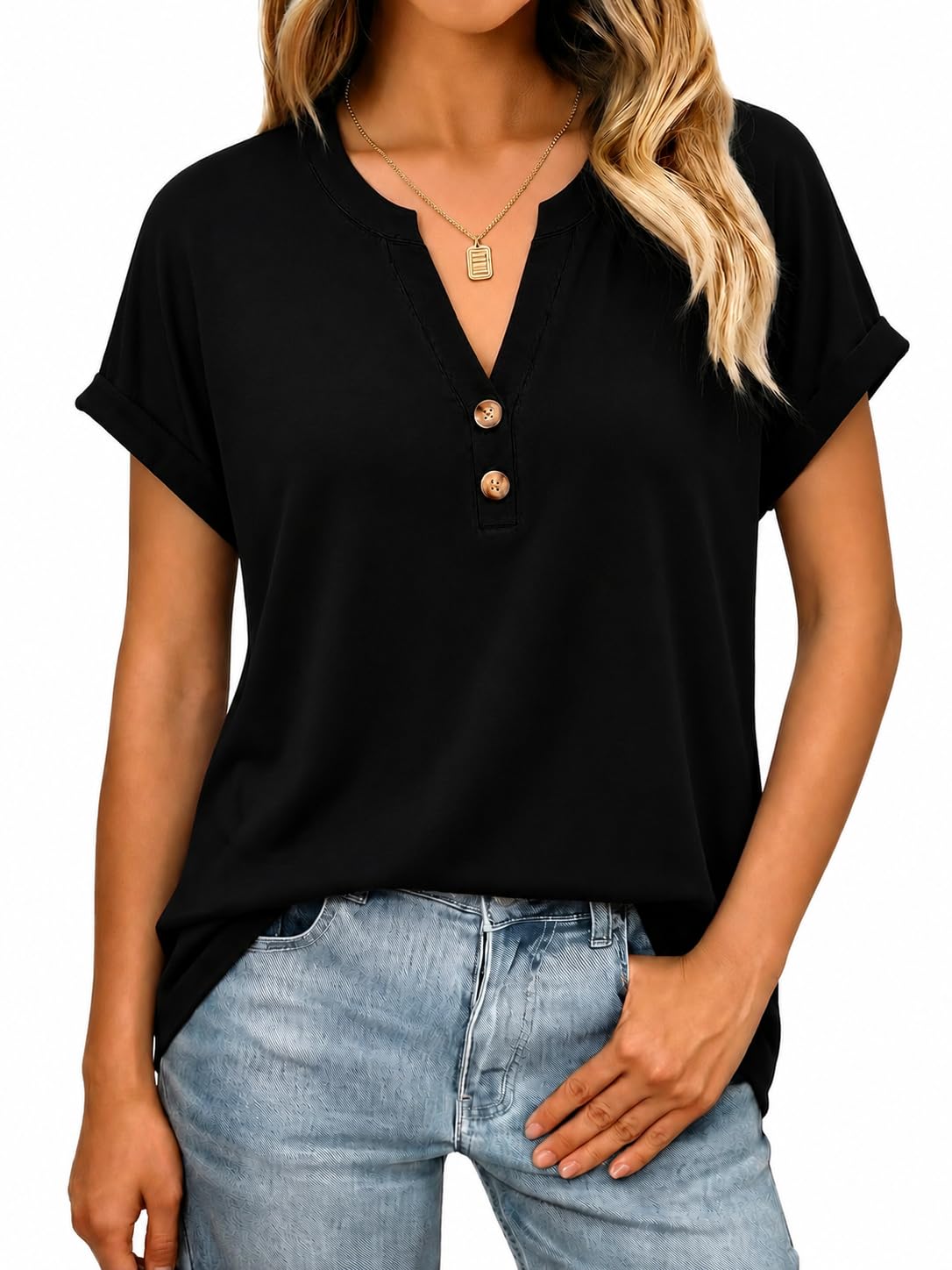 Litherday Damen T-Shirts Elegant Rundhlas Unterhemd Kurzarm