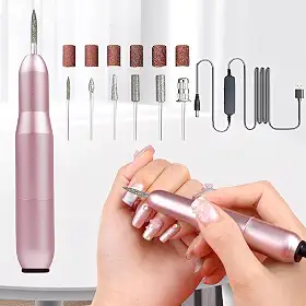 Kit de 7 peças de broca elétrica para unhas com cabo USB, moedor profissional de lixa de unha para manicure, pedicure, velocidade ajustável (prateado)