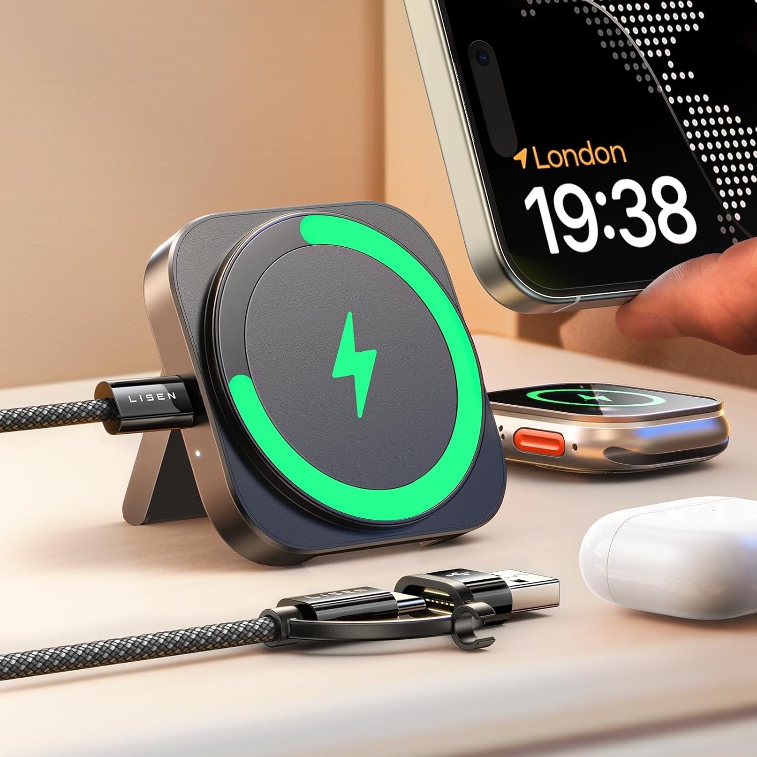 LISEN for MagSafe Charger Stand for iPhone and Apple Watch Charging Minimalist Travel Charger for MagSafe Accessories iPhone Magnetic Charger Stand Wireless for Apple 16 Pro Max iwatch Airpods LISEN for MagSafe Charger Stand for iPhone and Apple Watch Charging Minimalist Travel Charger for MagSafe Accessories iPhone Magnetic Charger Stand Wireless for Apple 16 Pro Max iwatch Airpods